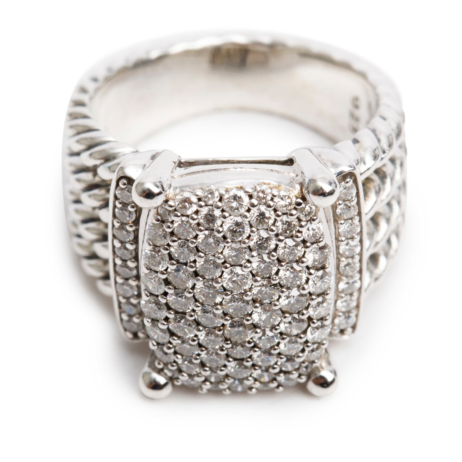 David Yurman Sterling Silver Diamond Wheaton Ring, 16.7 MM Size 6.75