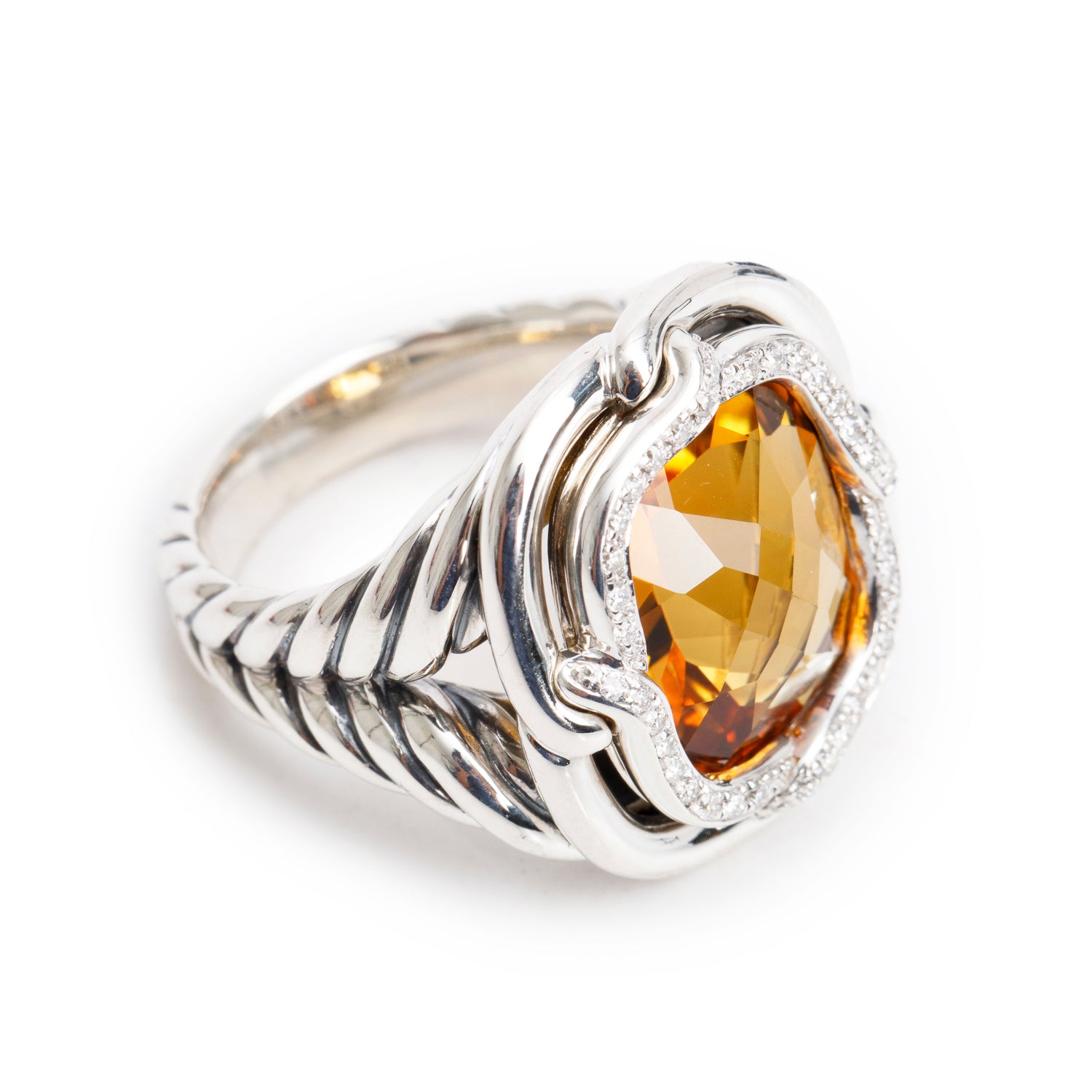 David Yurman Sterling Silver Citrine & Diamond Labyrinth Ring, Size 7.25