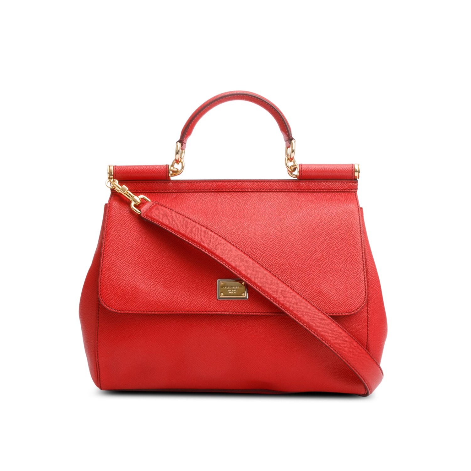 Dolce & Gabanna Red Dauphine Calfskin Leather Large Miss Sicily Handbag w/ Strap