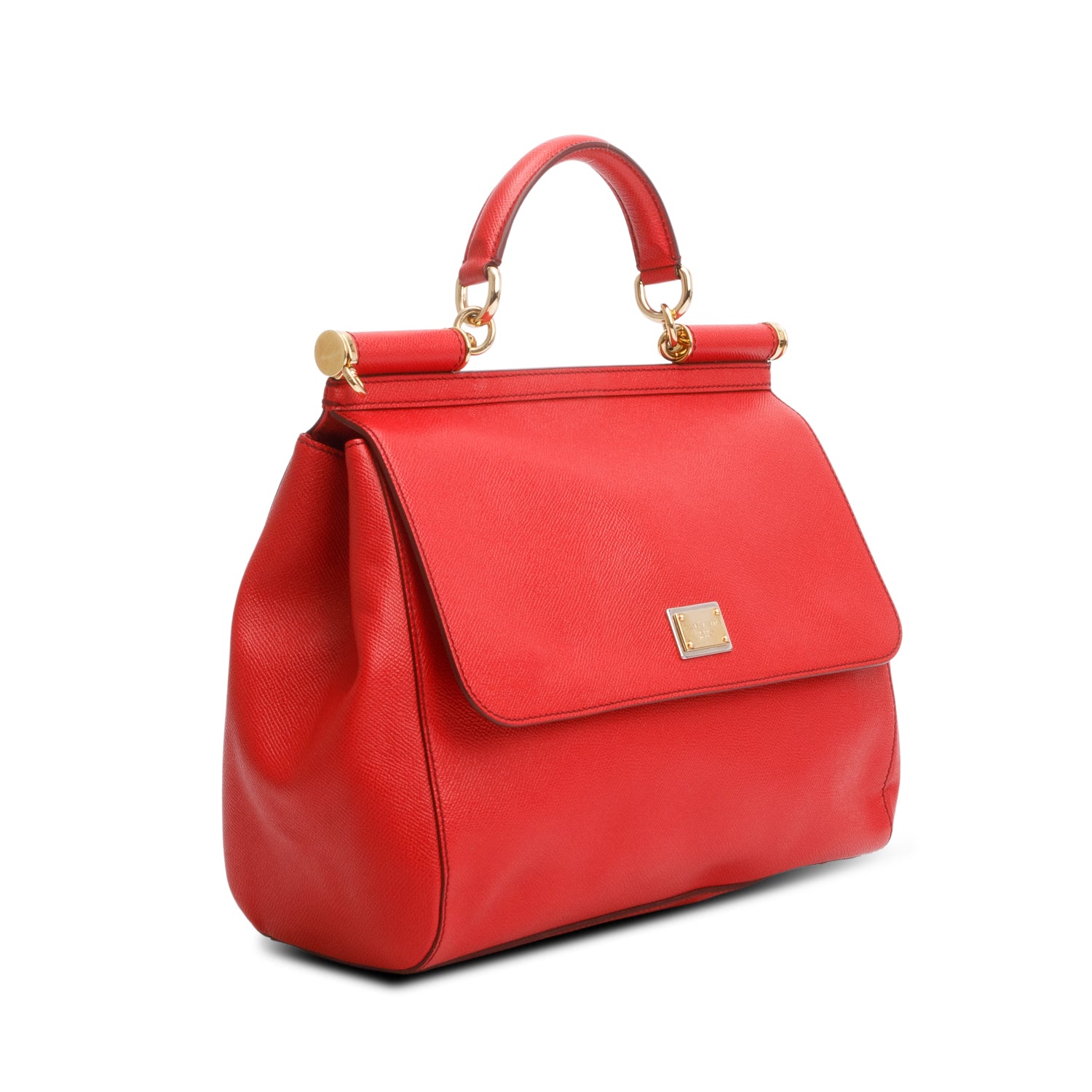 Dolce & Gabanna Red Dauphine Calfskin Leather Large Miss Sicily Handbag w/ Strap