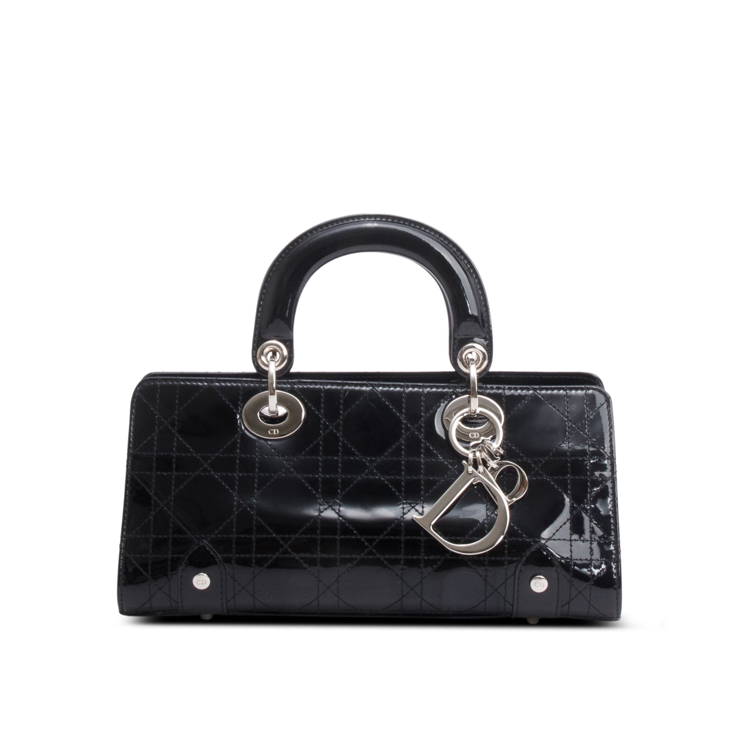 Christian Dior Vintage Black Patent Leather Cannage Calfskin Small East West Lady Dior W/ Authenticity Card