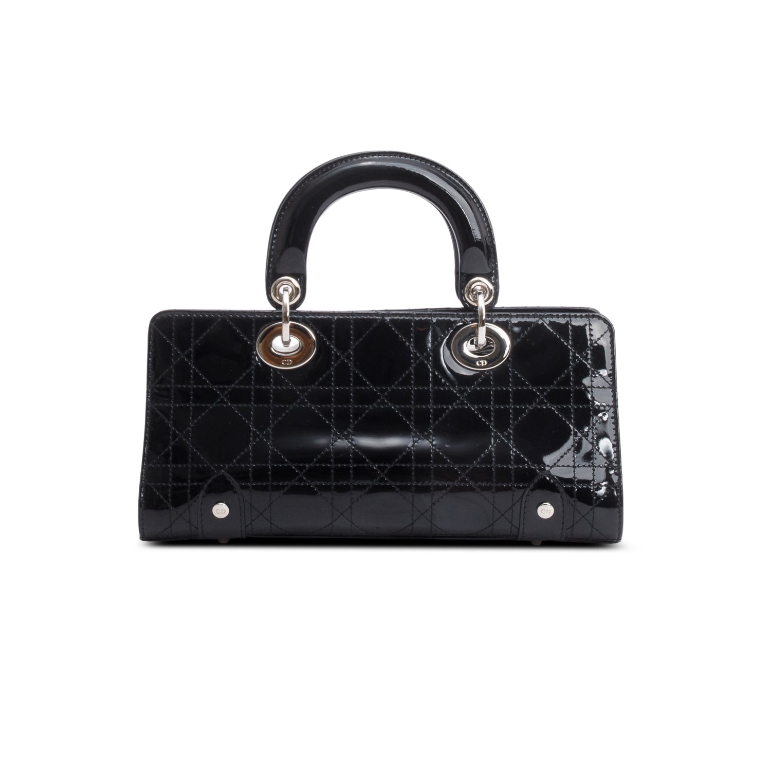 Christian Dior Vintage Black Patent Leather Cannage Calfskin Small East West Lady Dior W/ Authenticity Card