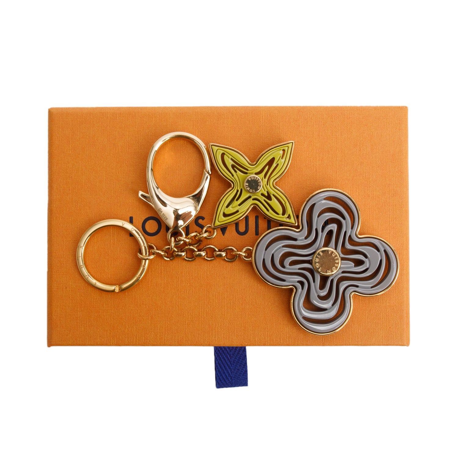 Louis Vuitton Gold-Tone Metal Grey/Green Resin Naif Bag Charm & Key Holder w/ Box