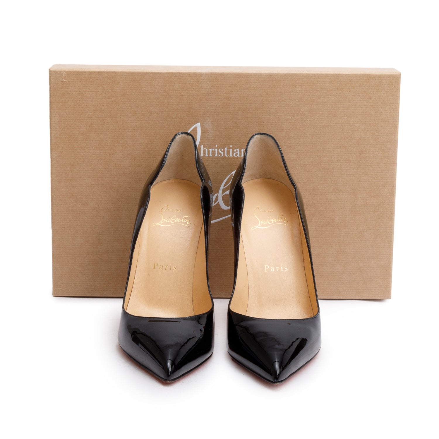 Christian Louboutin Black Patent Leather Hot Chick Pumps, Size 38 w/ Box & Receipt