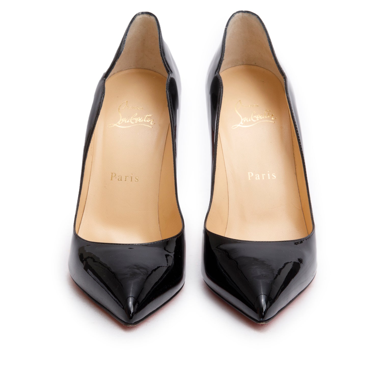 Christian Louboutin Black Patent Leather Hot Chick Pumps, Size 38 w/ Box & Receipt