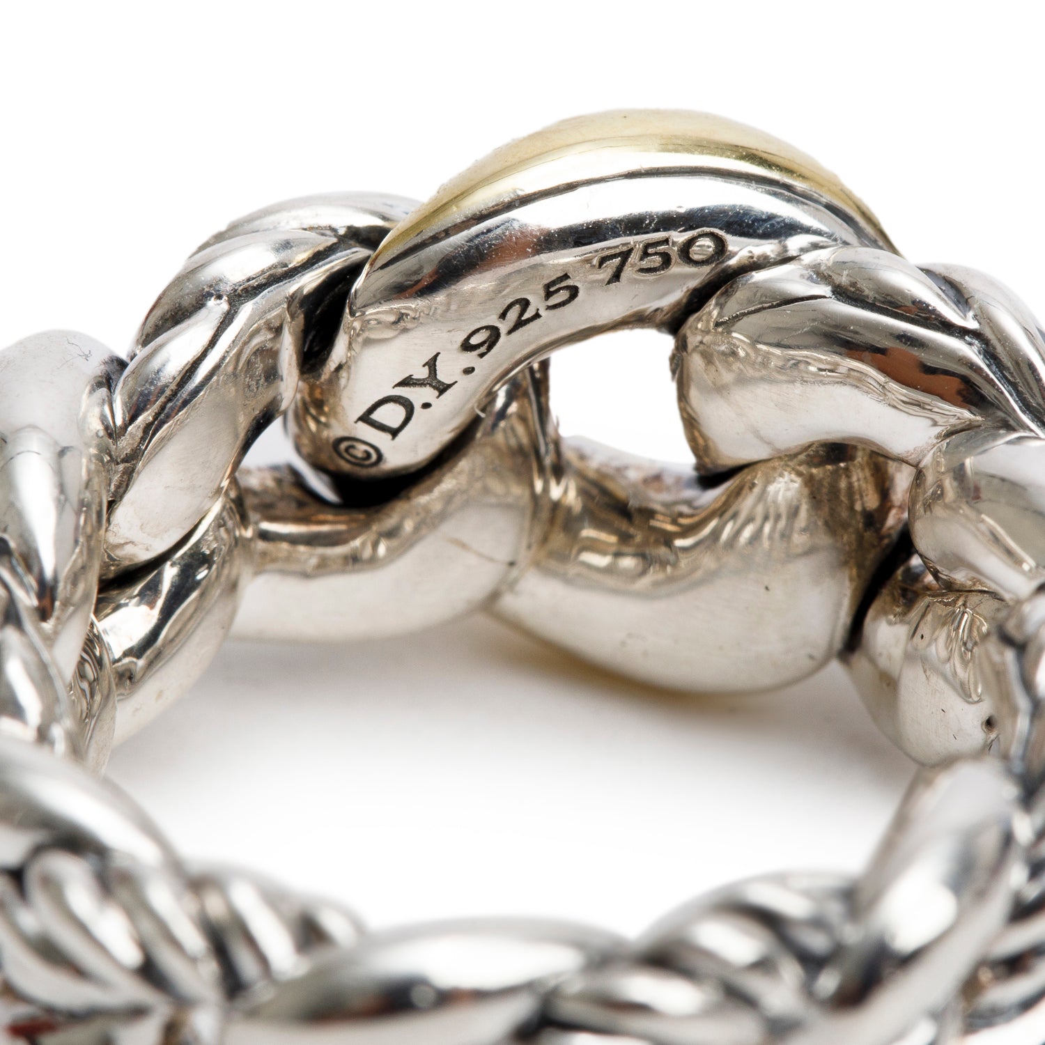 David Yurman Sterling Silver & 18k Yellow Gold Belmont Curb Link Ring, Size 6.5