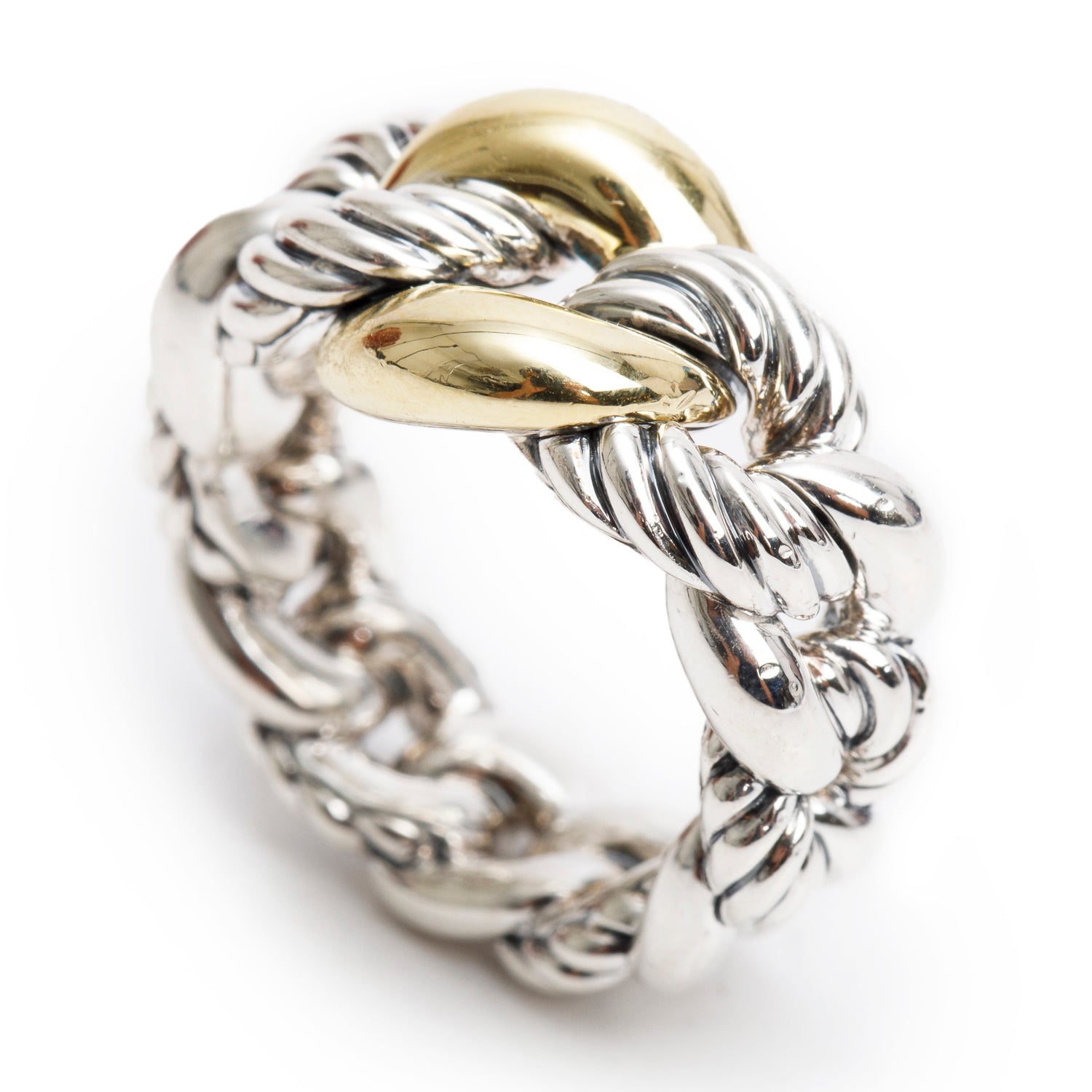 David Yurman Sterling Silver & 18k Yellow Gold Belmont Curb Link Ring, Size 6.5