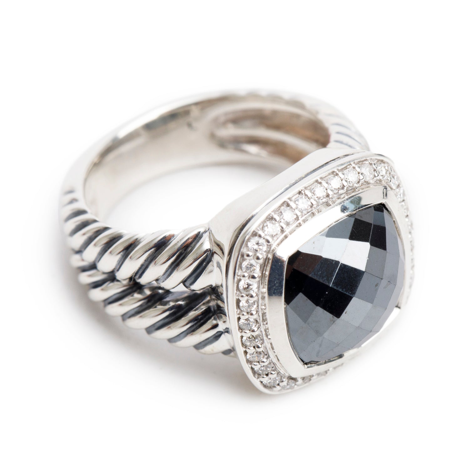 David Yurman Sterling Silver Hematite & Diamond Albion Ring, Size 7