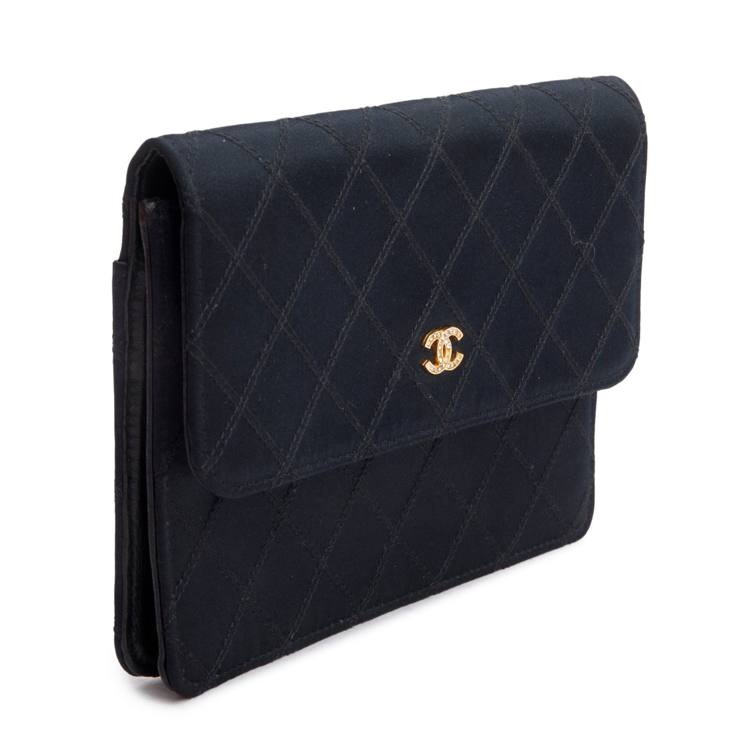 Chanel Vintage Black Satin CC Pouch w/ Box & Authenticity Card