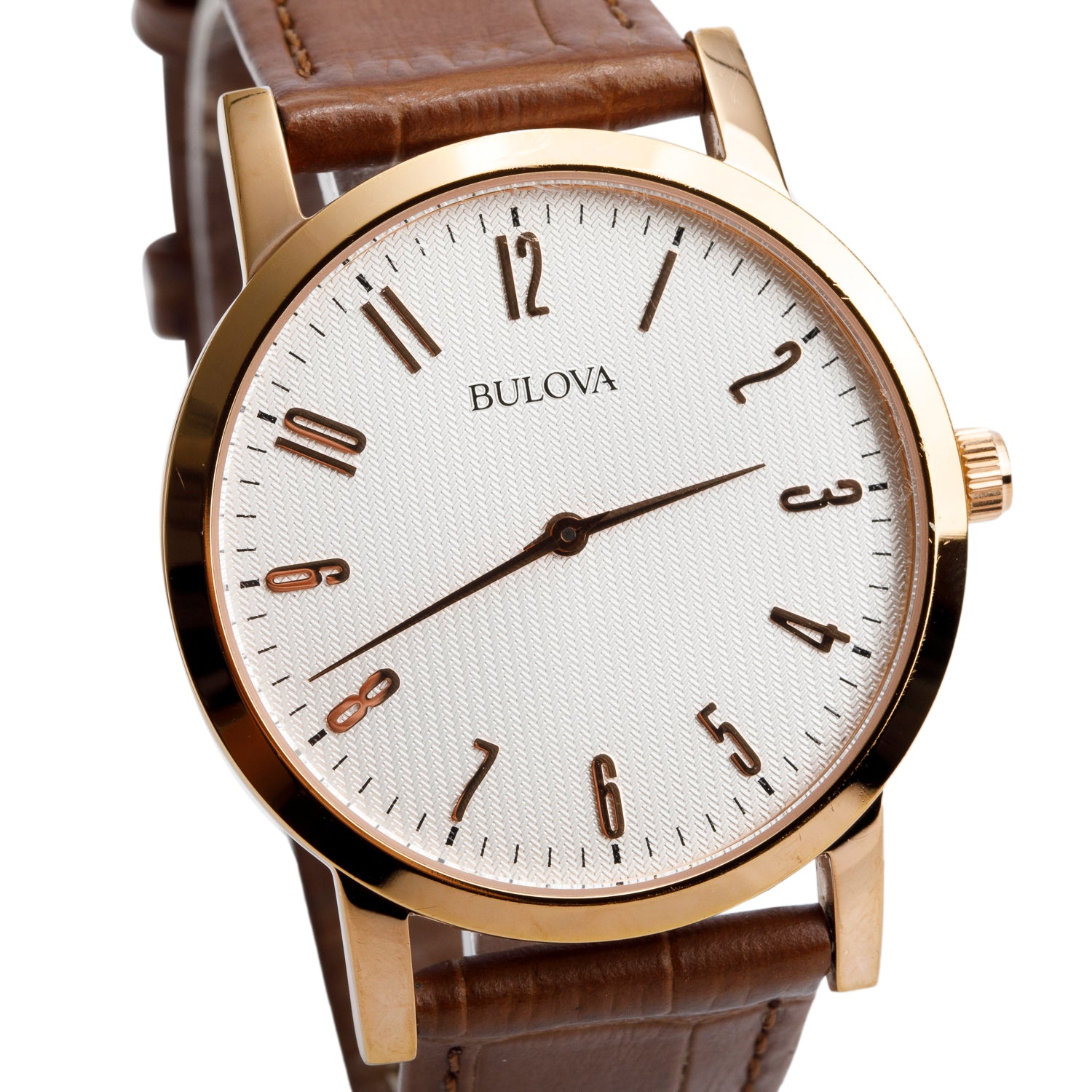 Bulova Rose Gold-Plated Stainless Steel 38 MM Classic Quartz Watch Silver Dial 97A106 w/ Box