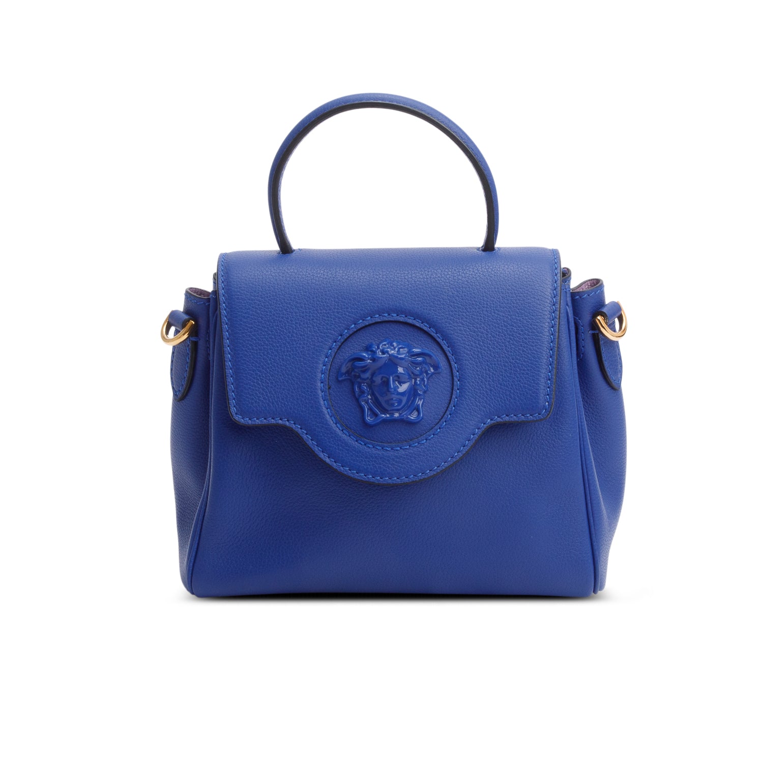 Versace Blue Grained Leather La Medusa Small Handbag w/ Straps