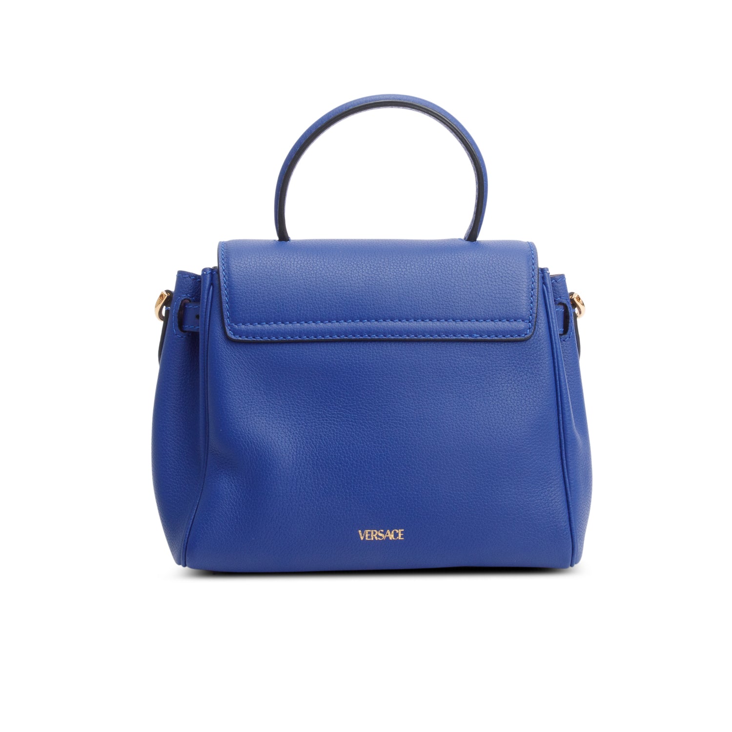 Versace Blue Grained Leather La Medusa Small Handbag w/ Straps