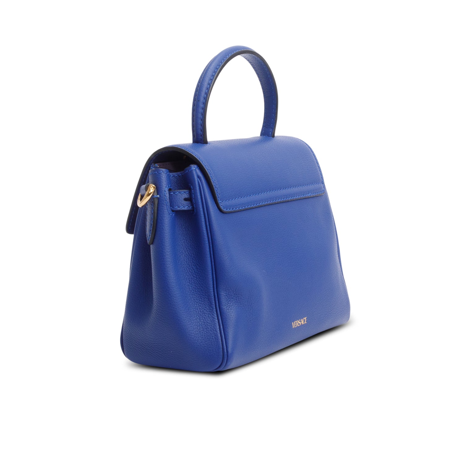 Versace Blue Grained Leather La Medusa Small Handbag w/ Straps