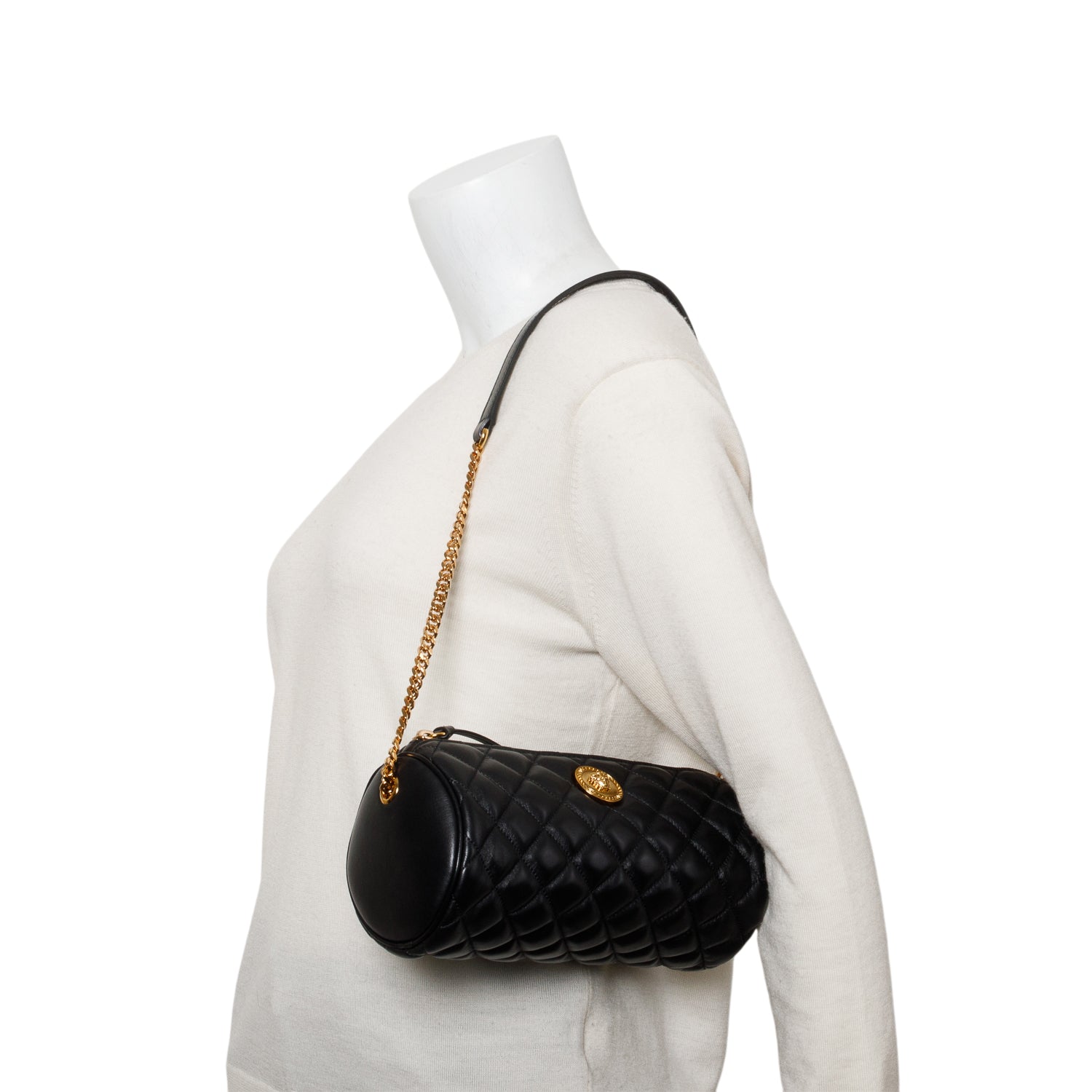 Versace Black Nappa Quilted Leather La Medusa Chain Shoulder Bag