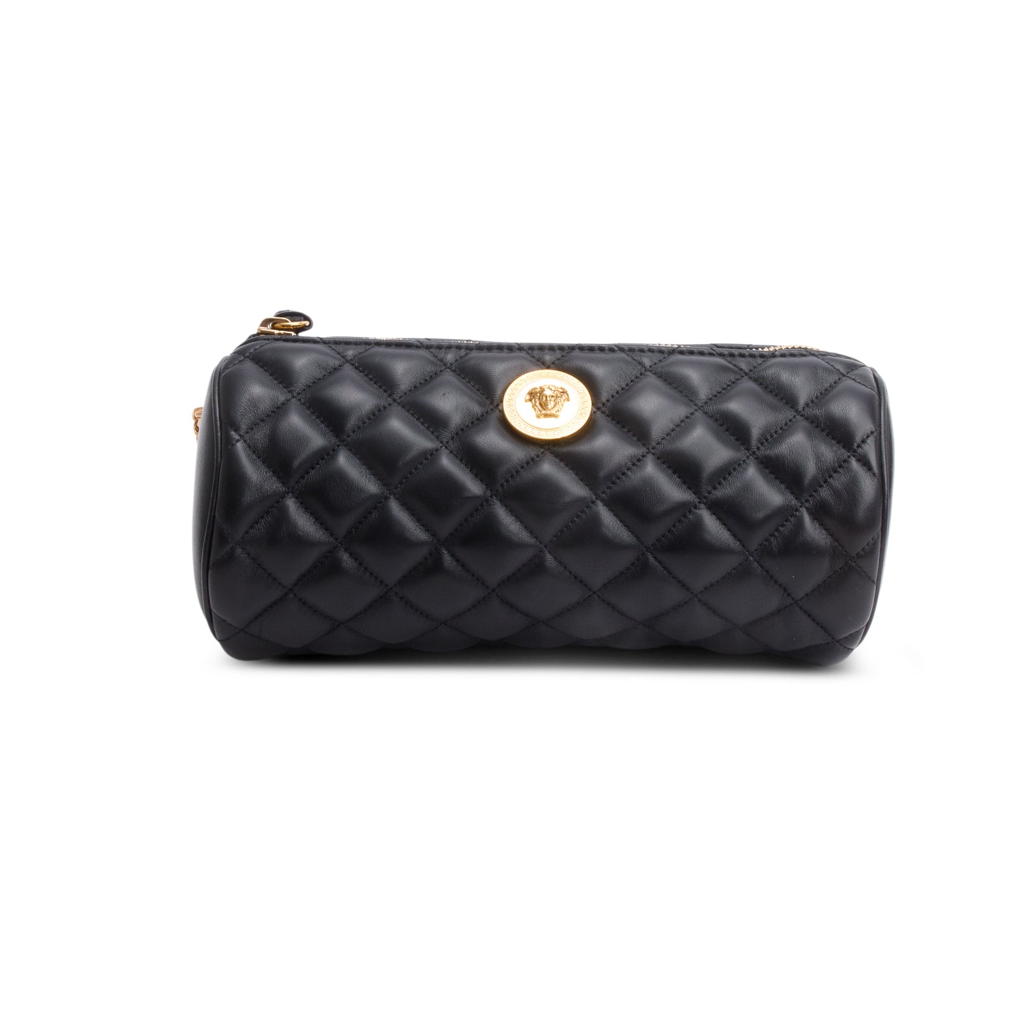 Versace Black Nappa Quilted Leather La Medusa Chain Shoulder Bag