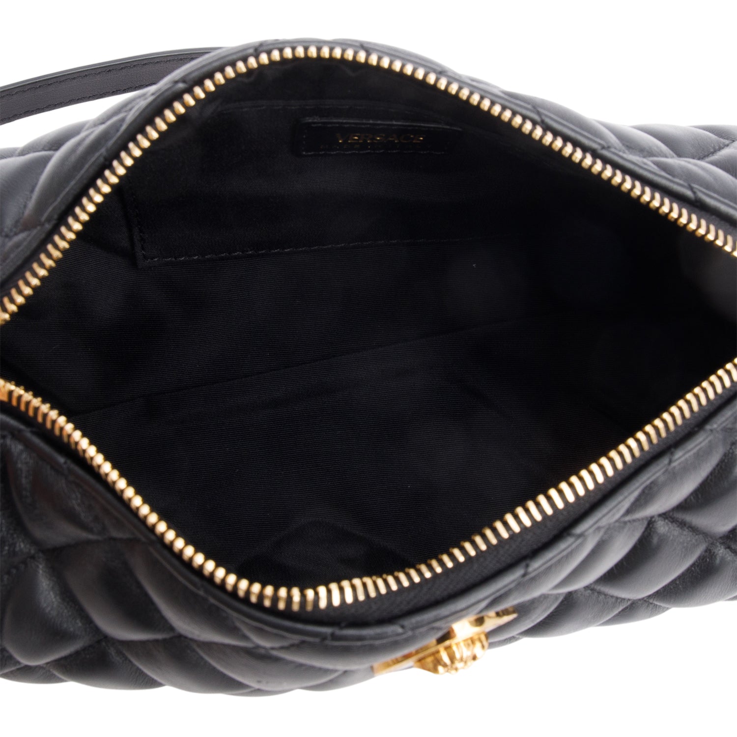 Versace Black Nappa Quilted Leather La Medusa Chain Shoulder Bag