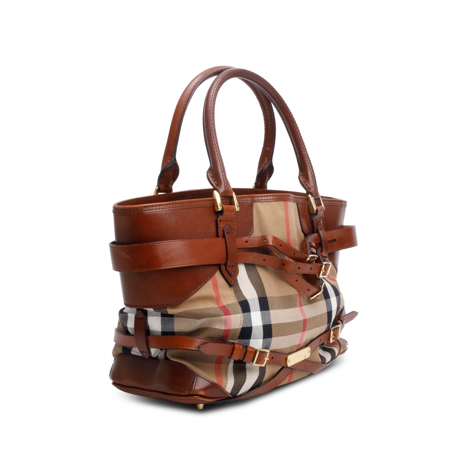 Burberry Brown House Check Bridle Calfskin Medium Lynher Tote