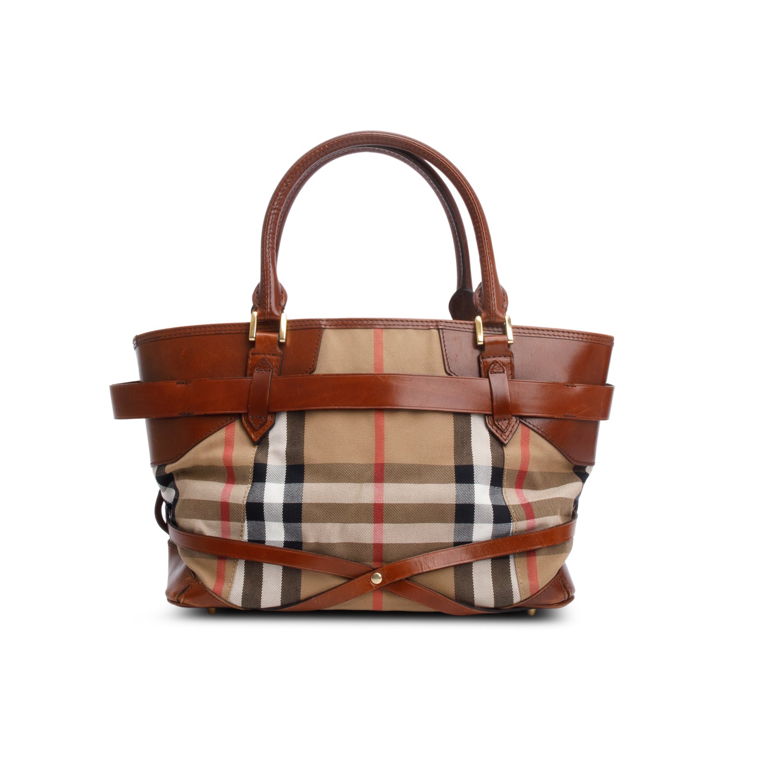 Burberry Brown House Check Bridle Calfskin Medium Lynher Tote