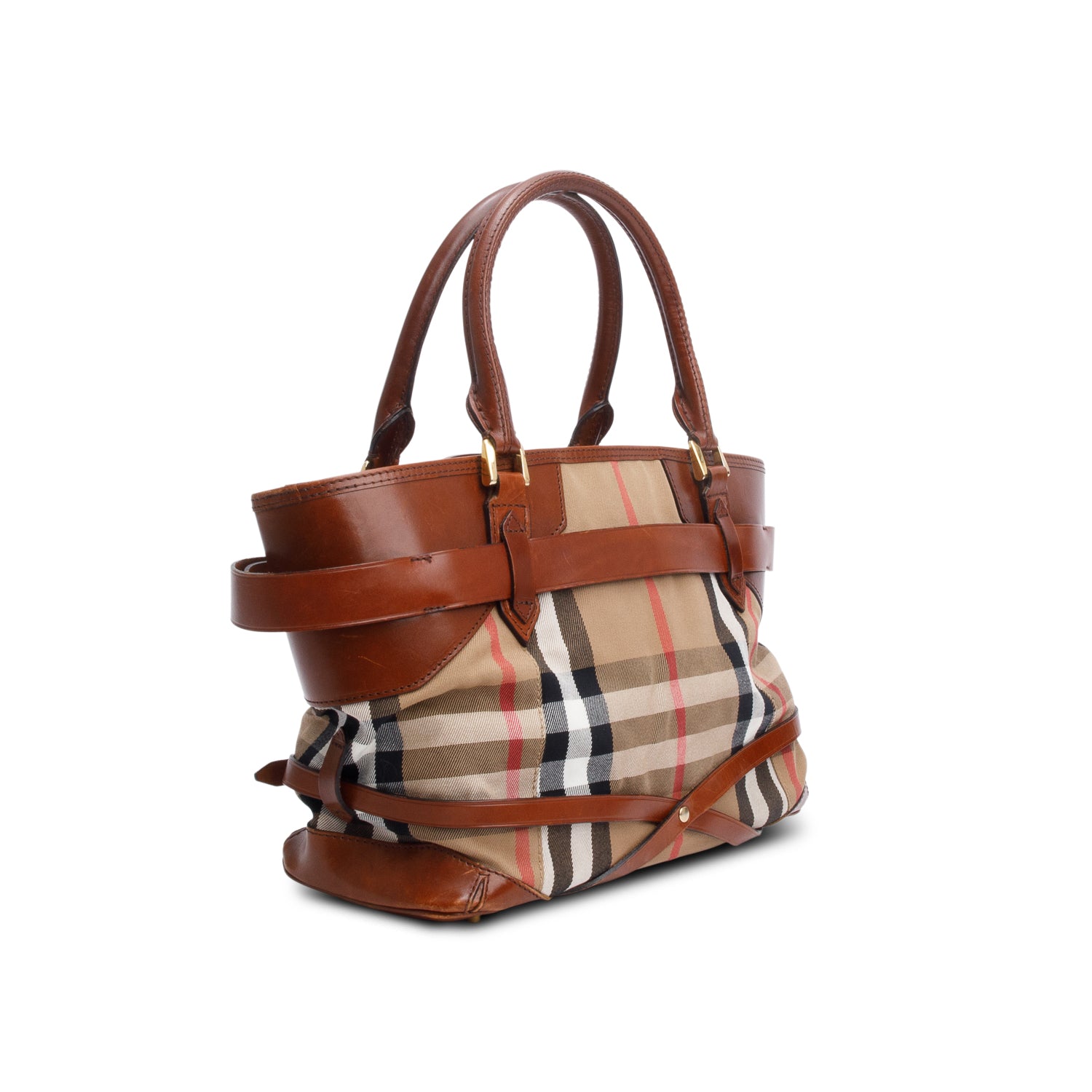 Burberry Brown House Check Bridle Calfskin Medium Lynher Tote