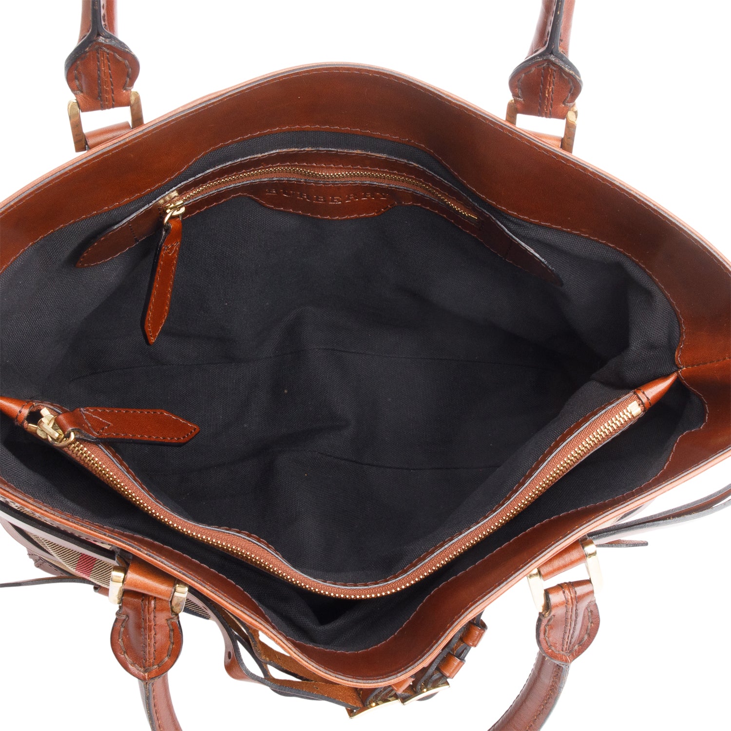 Burberry Brown House Check Bridle Calfskin Medium Lynher Tote