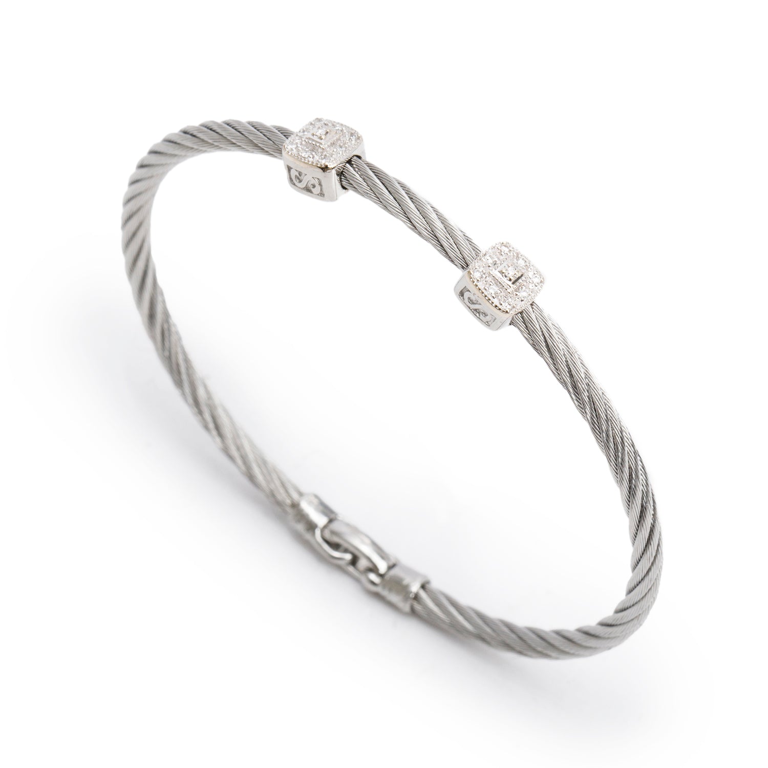 Charriol Stainless Steel & 18k White Gold Diamond Two-Station Cable Bracelet