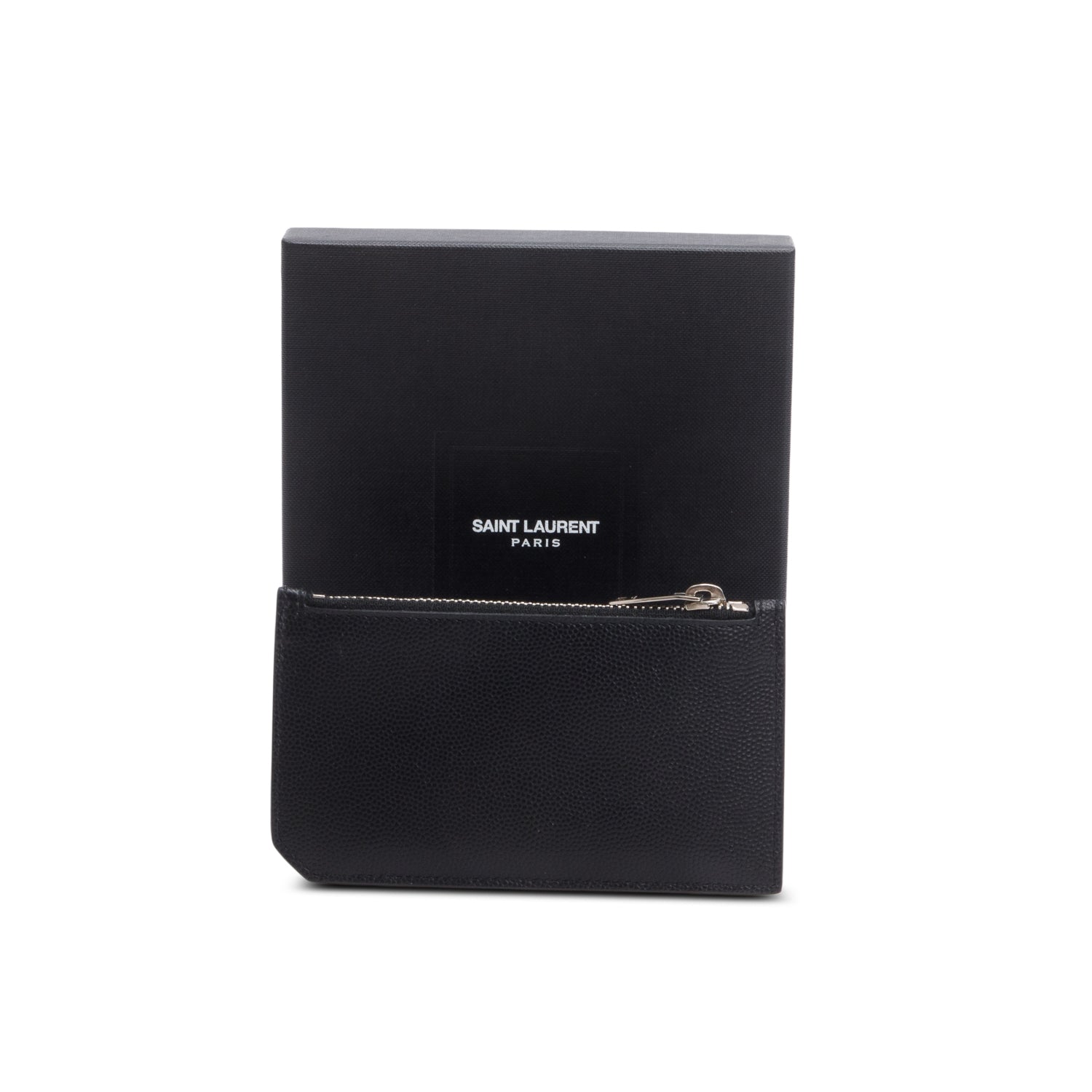 Saint Laurent Black Grain de Poudre Paris Fragments Zipped Card Case w/ Box & Receipt