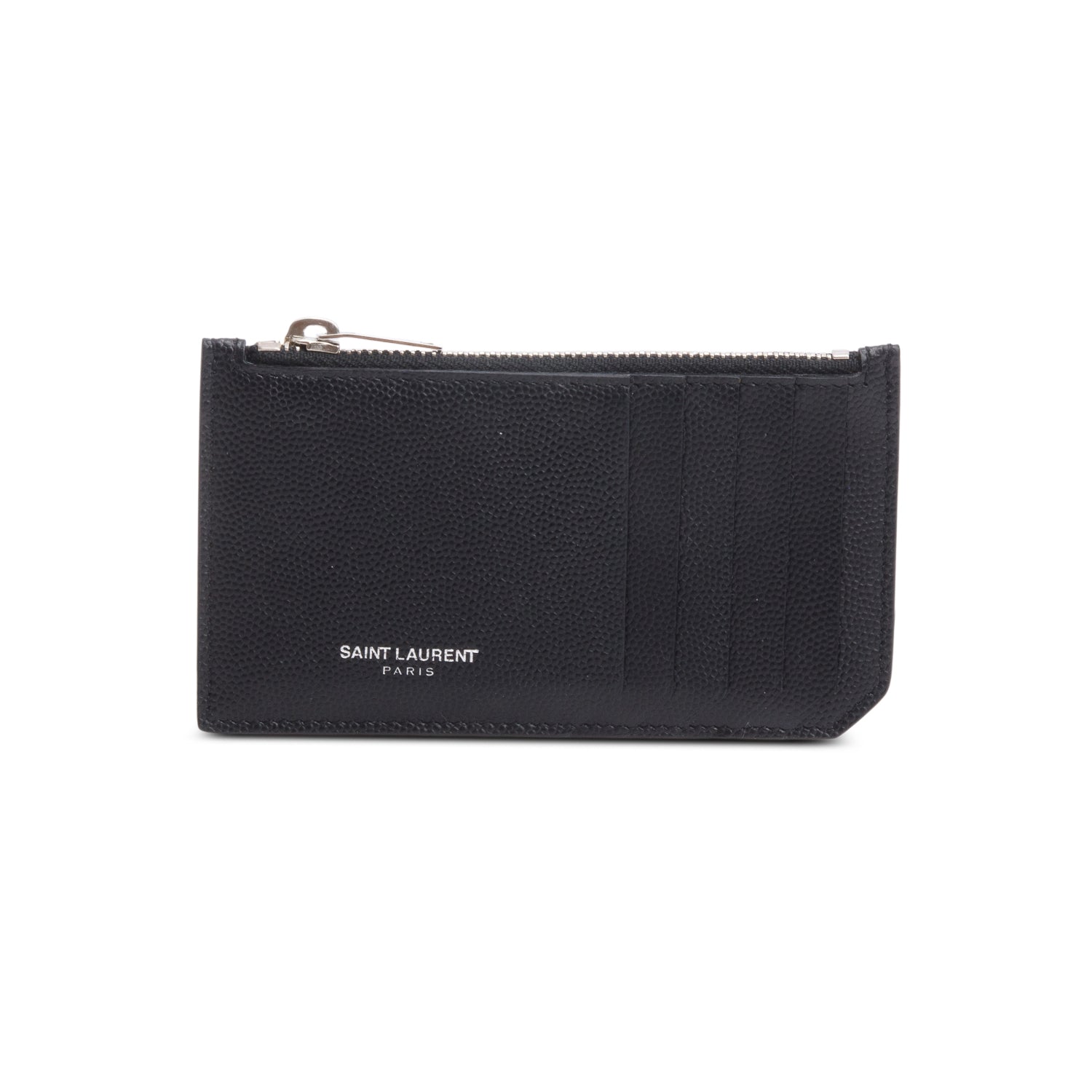 Saint Laurent Black Grain de Poudre Paris Fragments Zipped Card Case w/ Box & Receipt