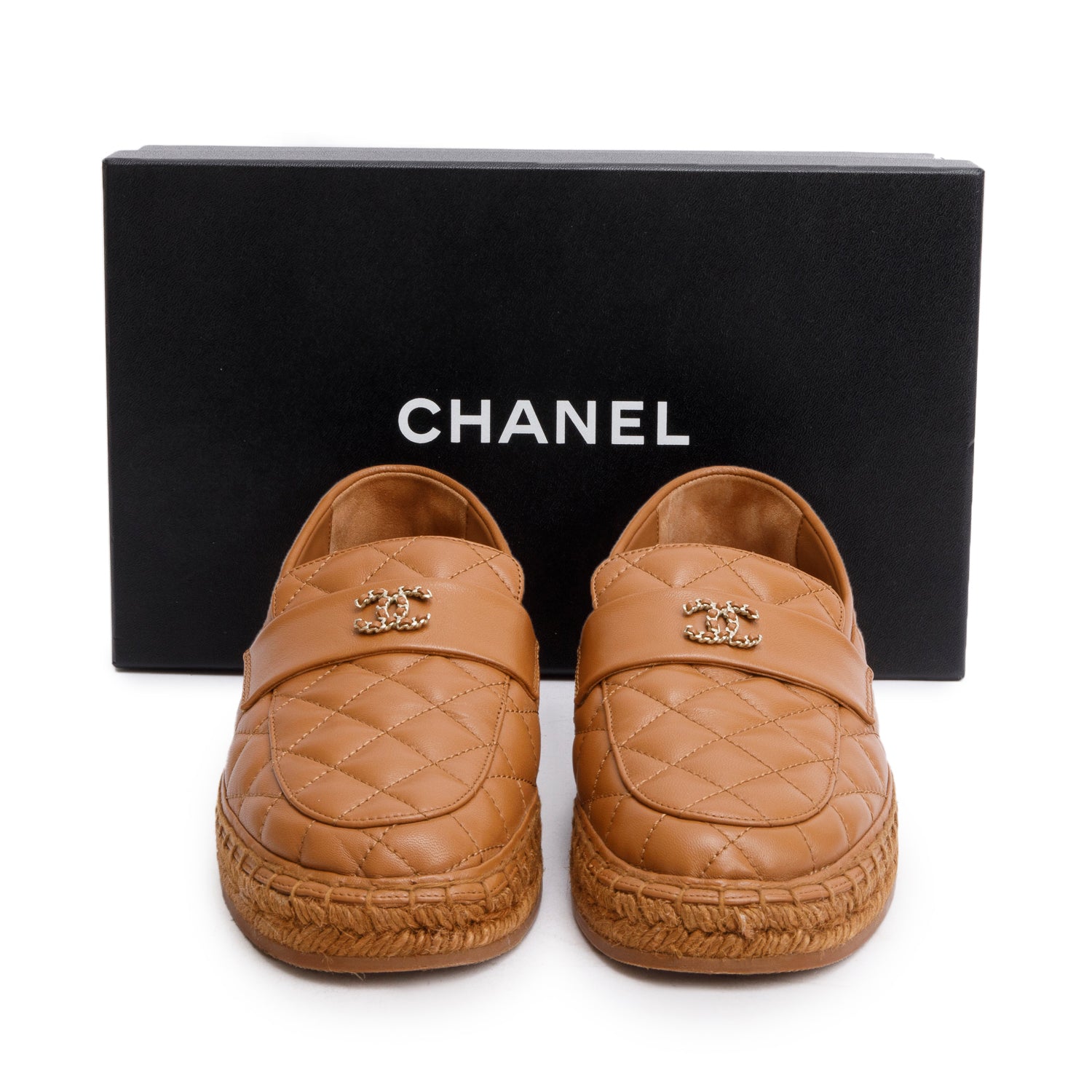 Chanel Brown Quilted Leather Interlocking CC Logo Espadrilles, Size 39 w/ Box