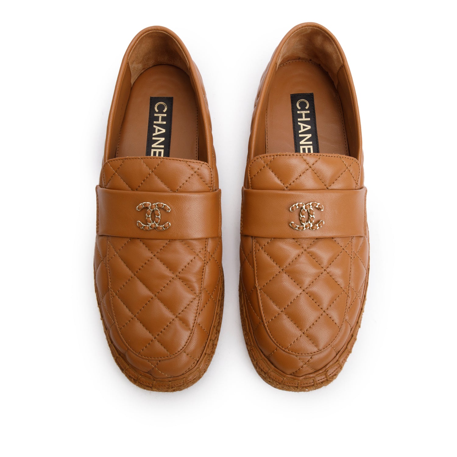 Chanel Brown Quilted Leather Interlocking CC Logo Espadrilles, Size 39 w/ Box