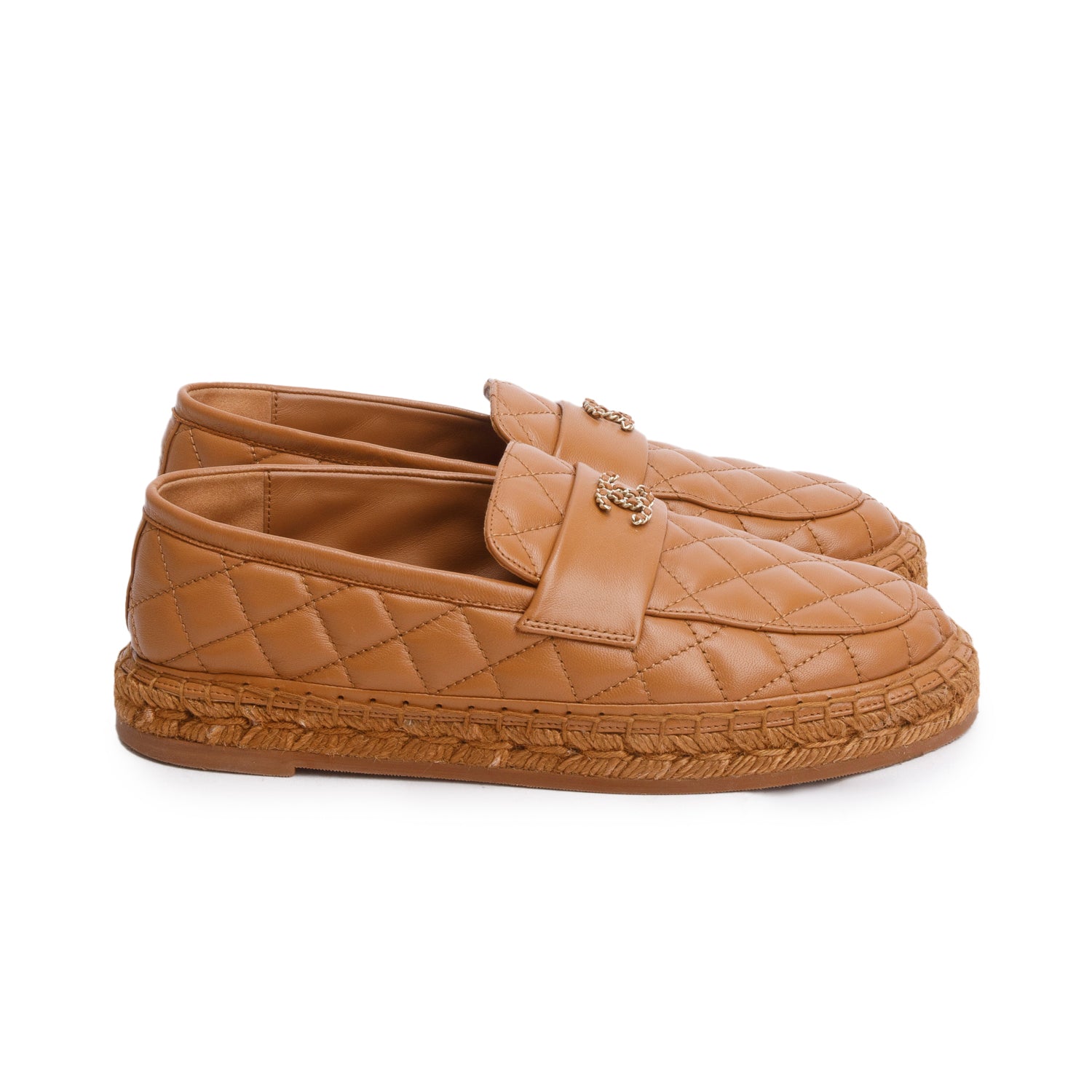 Chanel Brown Quilted Leather Interlocking CC Logo Espadrilles, Size 39 w/ Box
