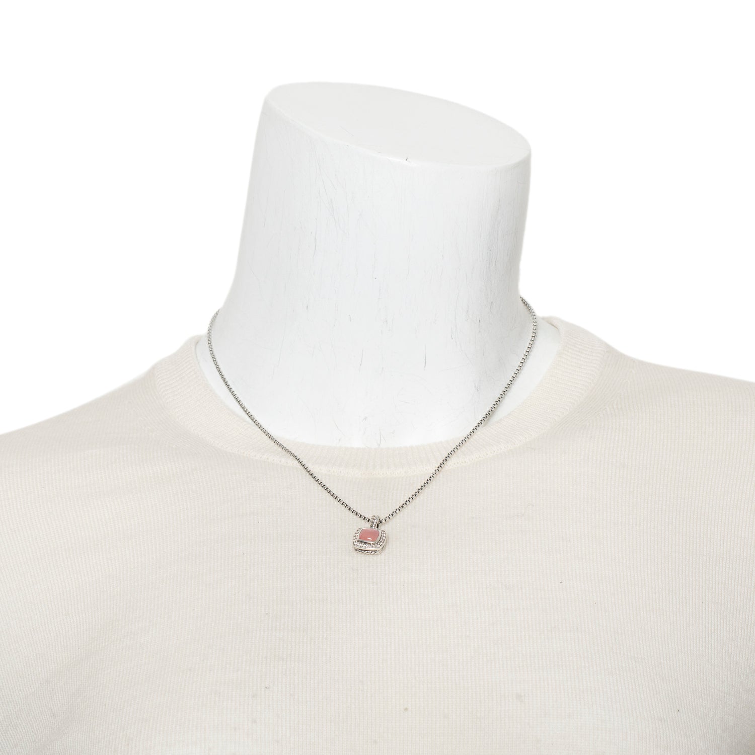 David Yurman Sterling Silver Rose Quartz & Diamond Petite Albion Pendant Necklace