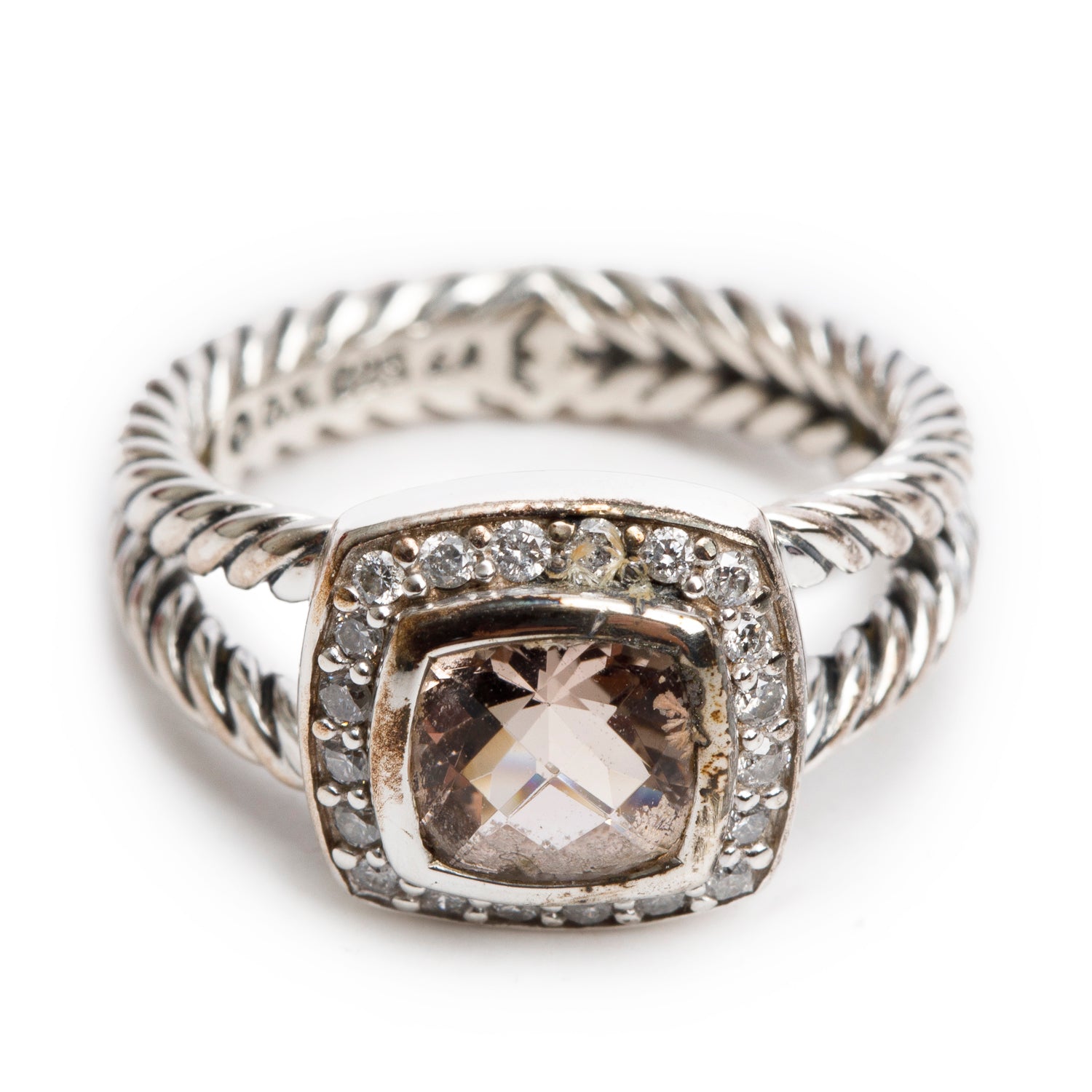 David Yurman Sterling Silver Morganite & Diamond Petite Albion Ring, Size 5.25