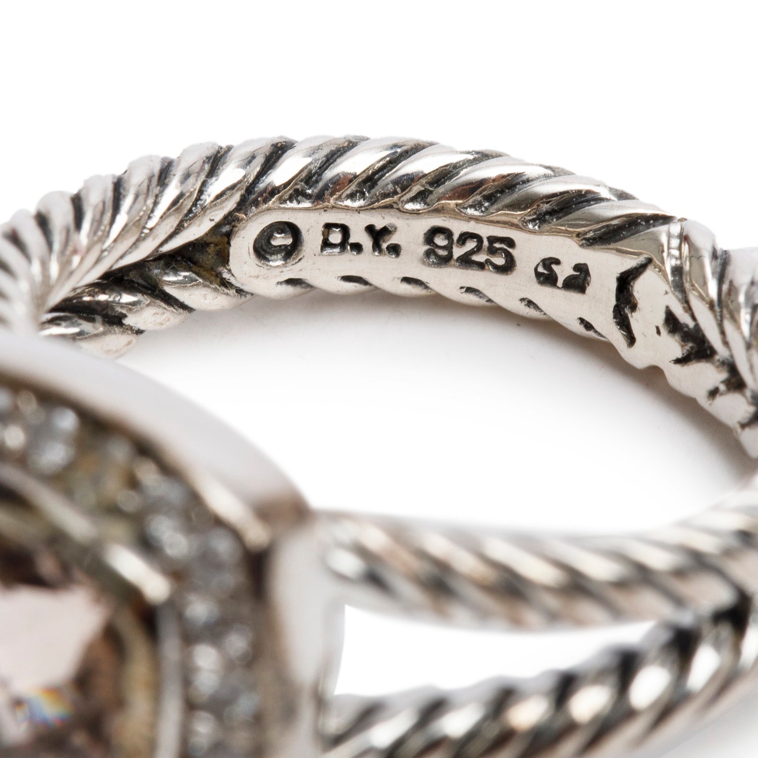 David Yurman Sterling Silver Morganite & Diamond Petite Albion Ring, Size 5.25