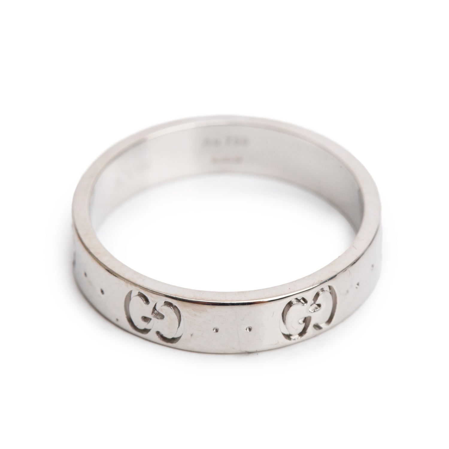 Gucci 18k White Gold Icon 4 MM Band Ring, Size 11 5.75 w/ Box