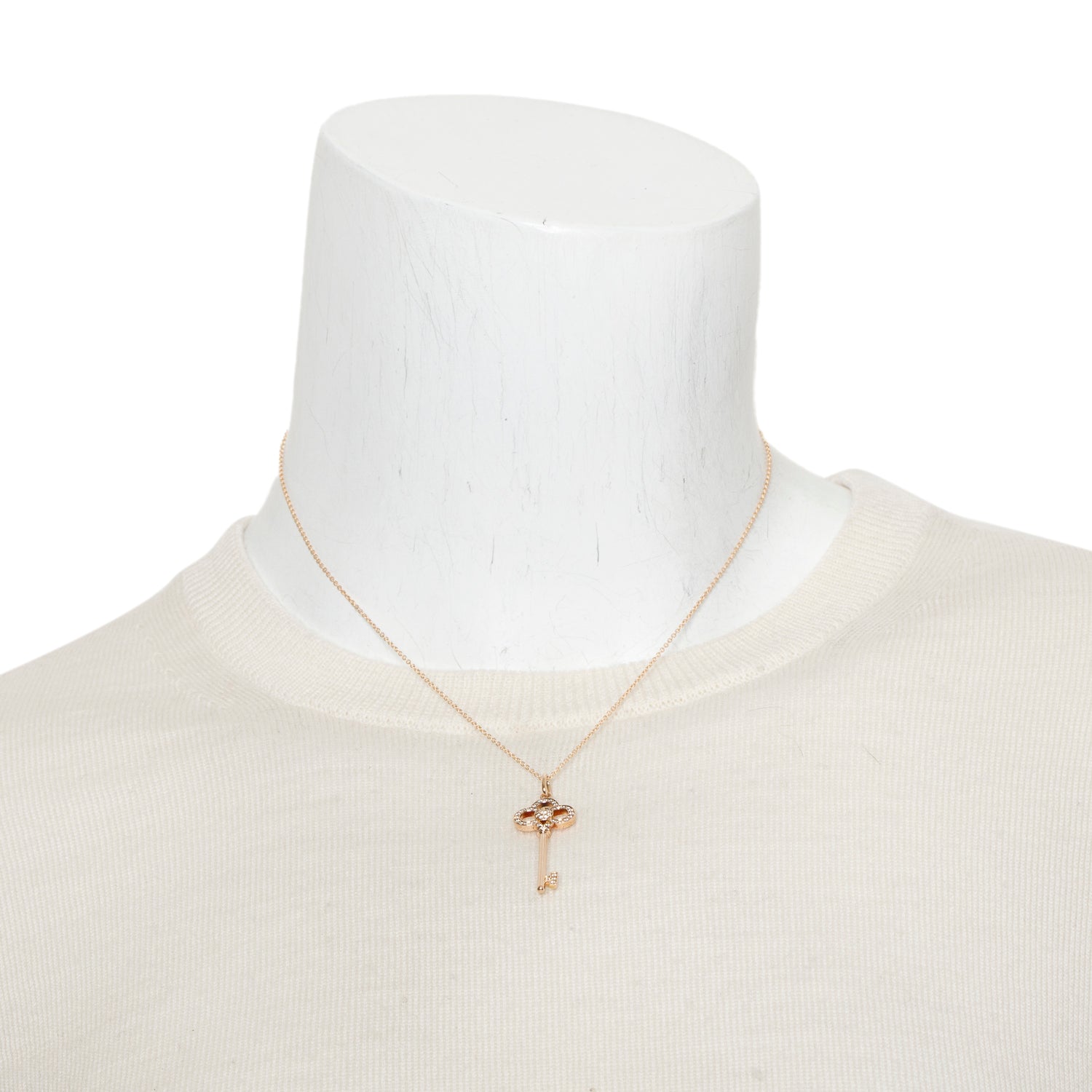 Tiffany & Co. 18k Rose Gold Diamond 1.5" Crown Key Pendant Necklace w/ Box