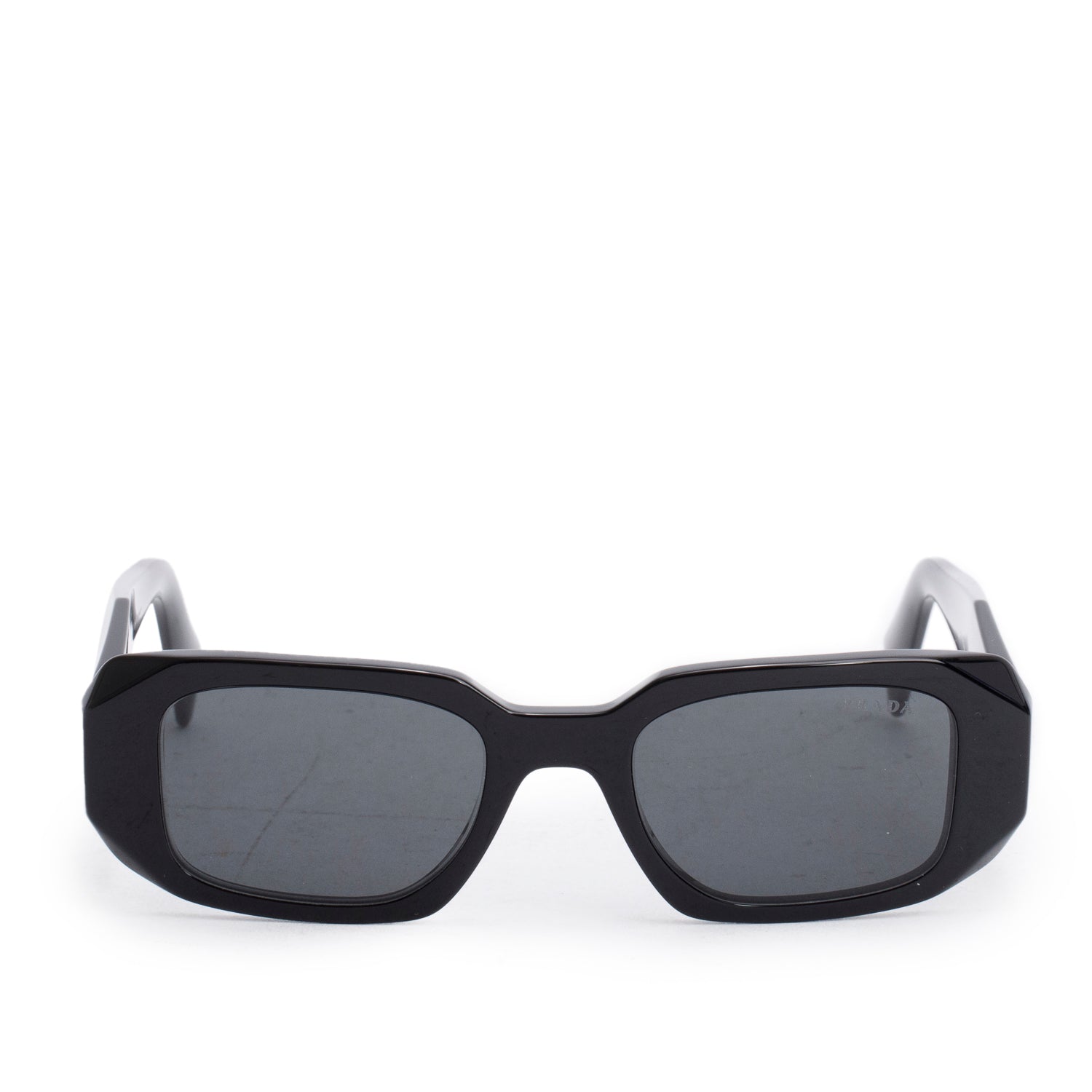 Prada SPR 17W Black Acetate Symbole Rectangular Sunglasses w/ Box & Case