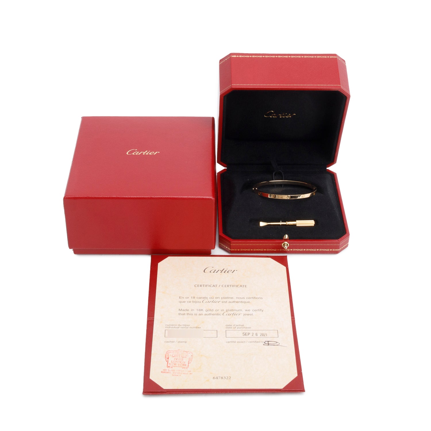 Cartier 18k Yellow Gold 3.65 MM Love Bracelet, Small Model, Size 17 w/ Box & Certificate