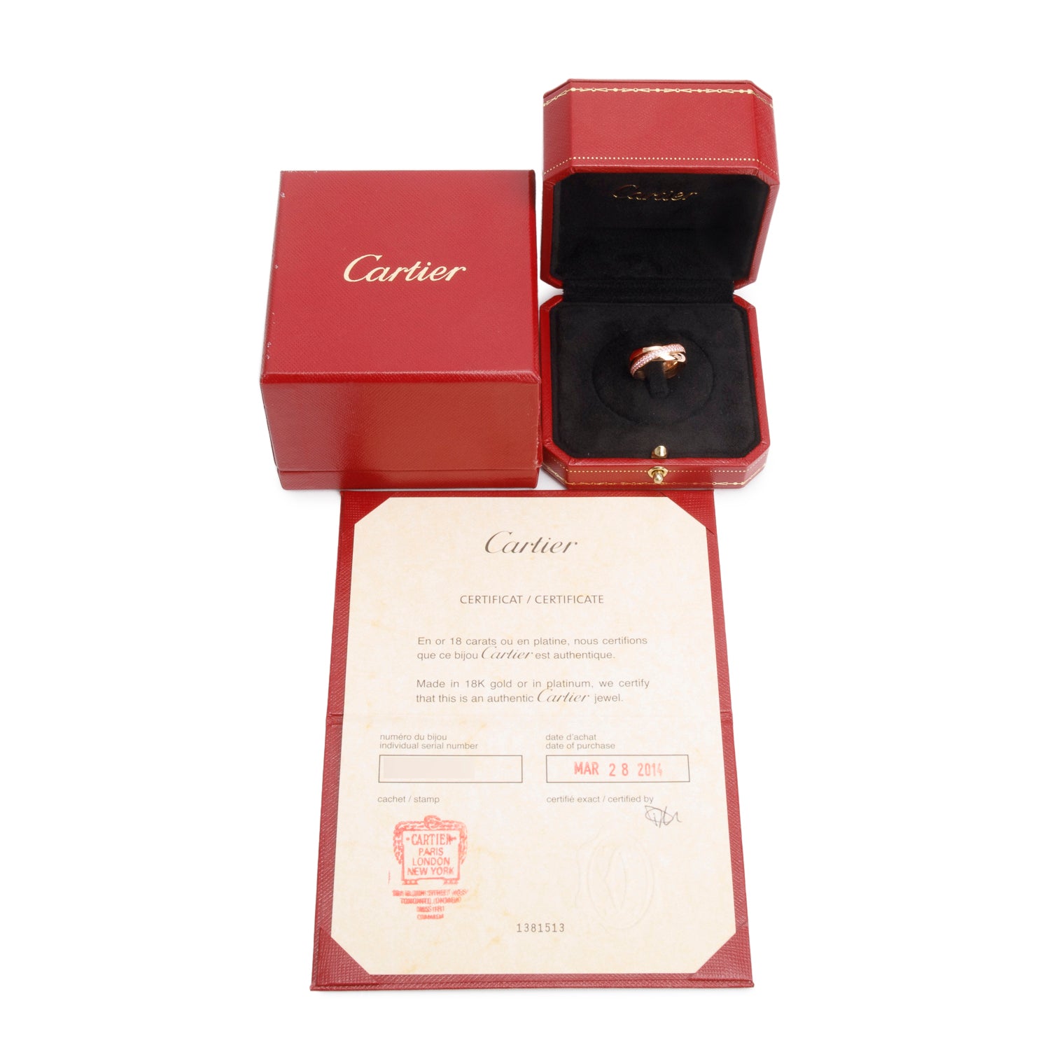 Cartier 18k Rose Gold Pink Sapphire Trinity Rolling Ring, Size 5.25 w/ Box