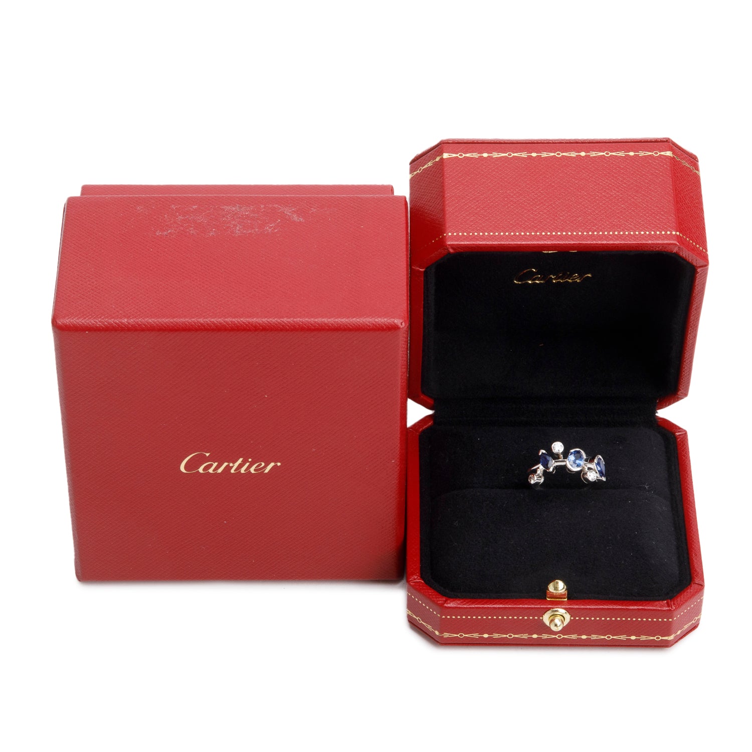 Cartier Platinum Blue Sapphire & Diamond Meli Melo Ring, Size 5.75 w/ Box & Papers