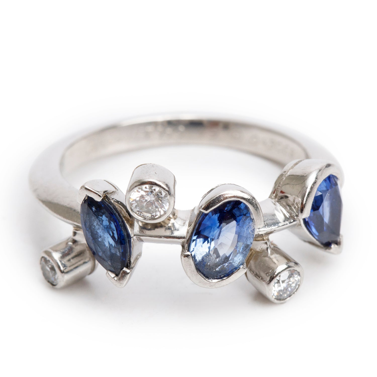 Cartier Platinum Blue Sapphire & Diamond Meli Melo Ring, Size 5.75 w/ Box & Papers