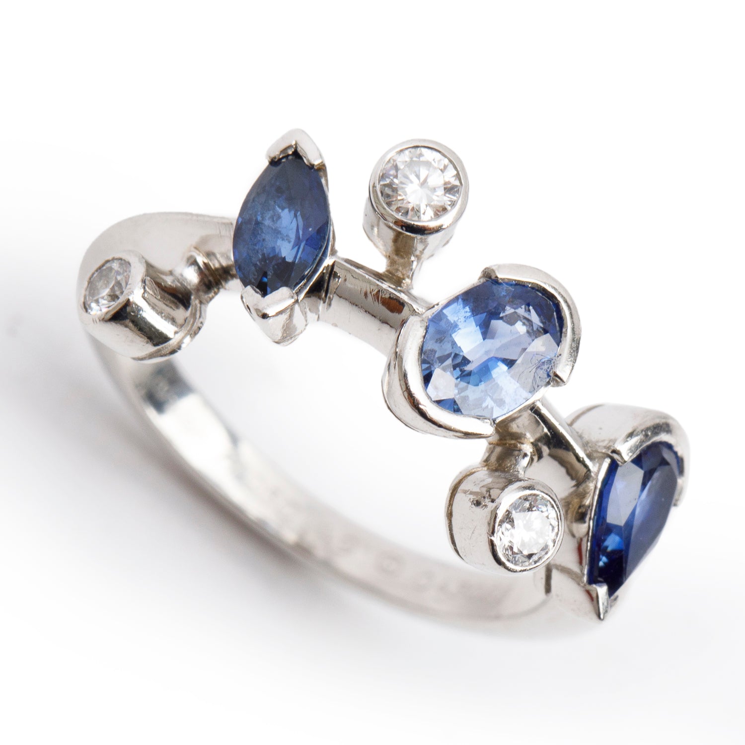 Cartier Platinum Blue Sapphire & Diamond Meli Melo Ring, Size 5.75 w/ Box & Papers