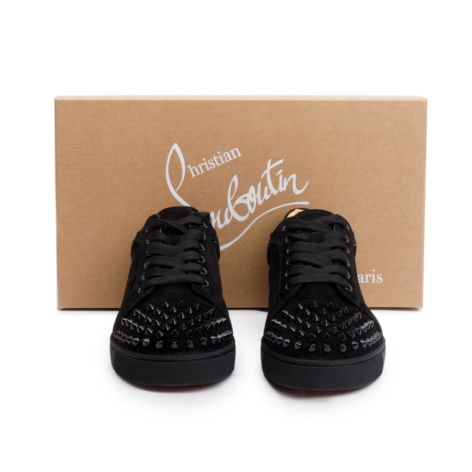 Christian Louboutin 2021 Black Suede Velours Vieira Spikes Flat Sneakers, Size 38 w/ Box & Receipt