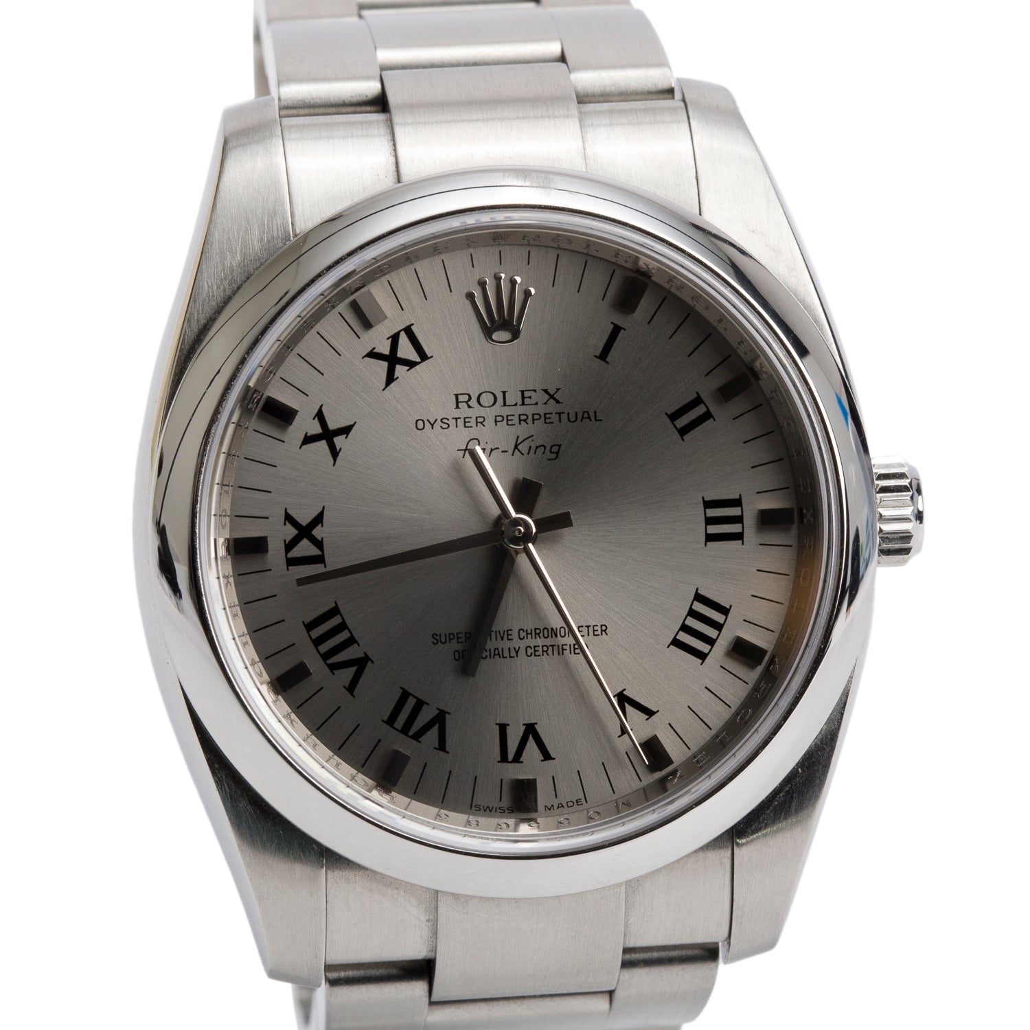 Rolex Stainless Steel Oyster Perpetual Air King 34 MM Automatic Watch Silver Dial 114200