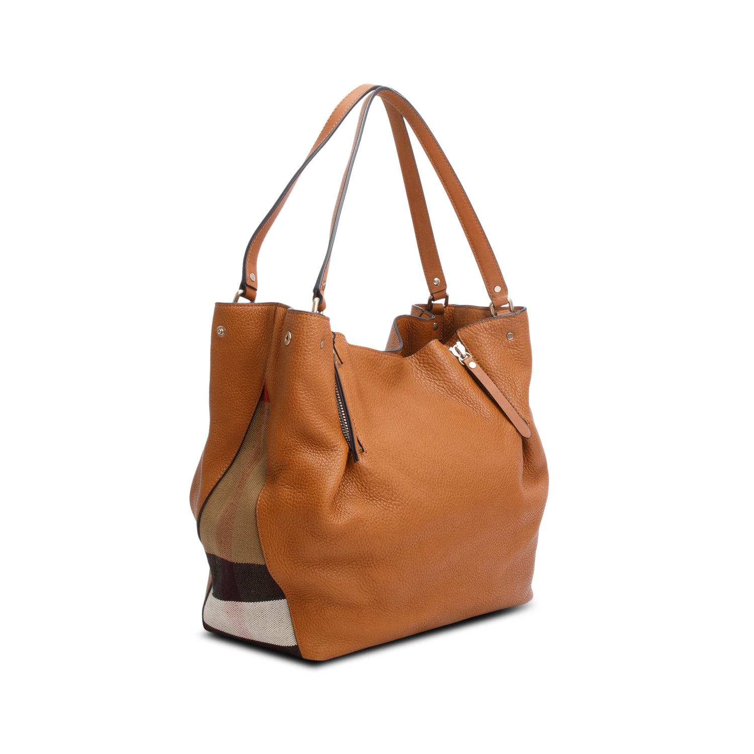 Burberry Brown Grained Leather Canvas Check Medium Maidstone Tote