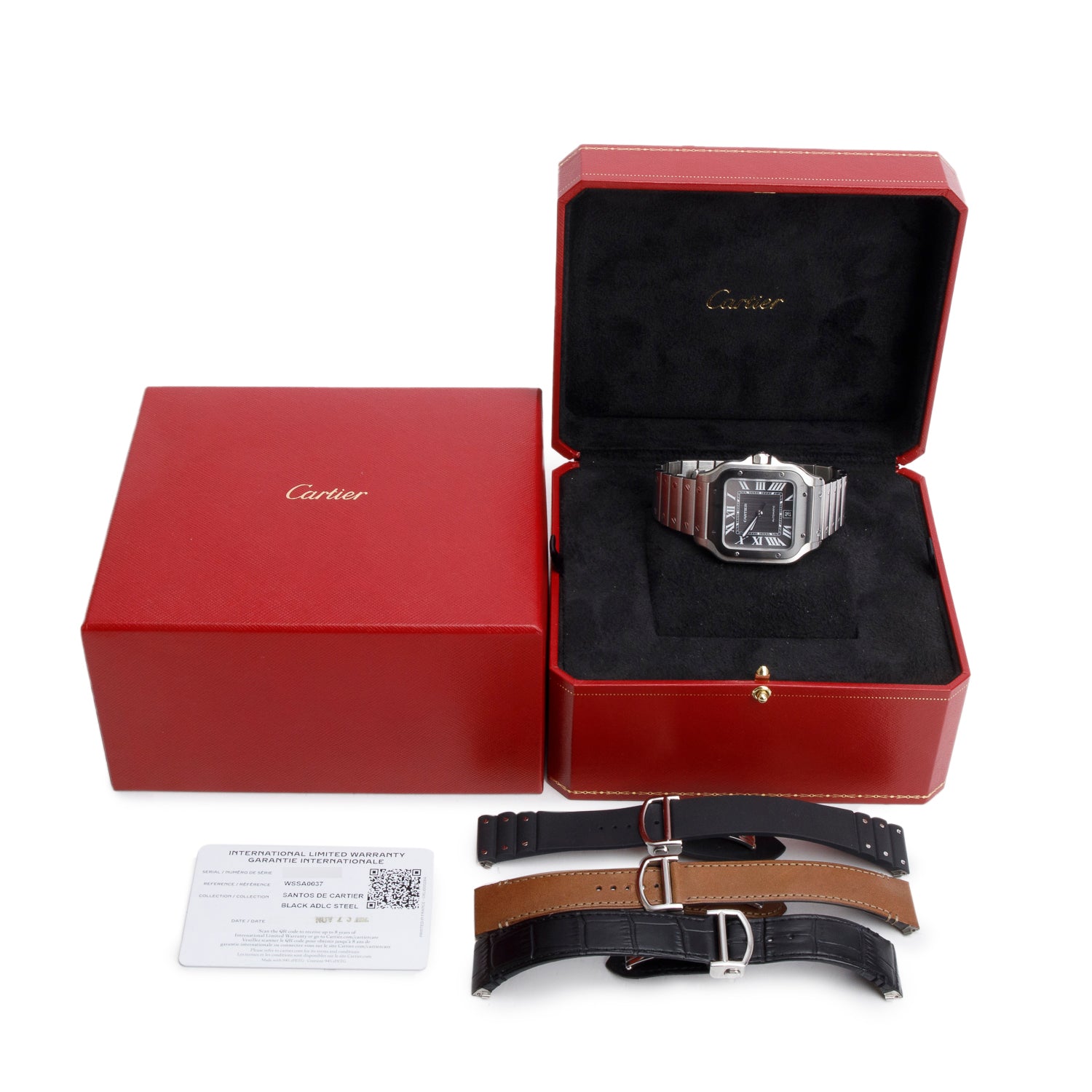 Cartier 2023 Stainless Steel & ADLC Santos de Cartier Automatic Watch, Large Model 4072 w/ Box, Papers & Extra Straps