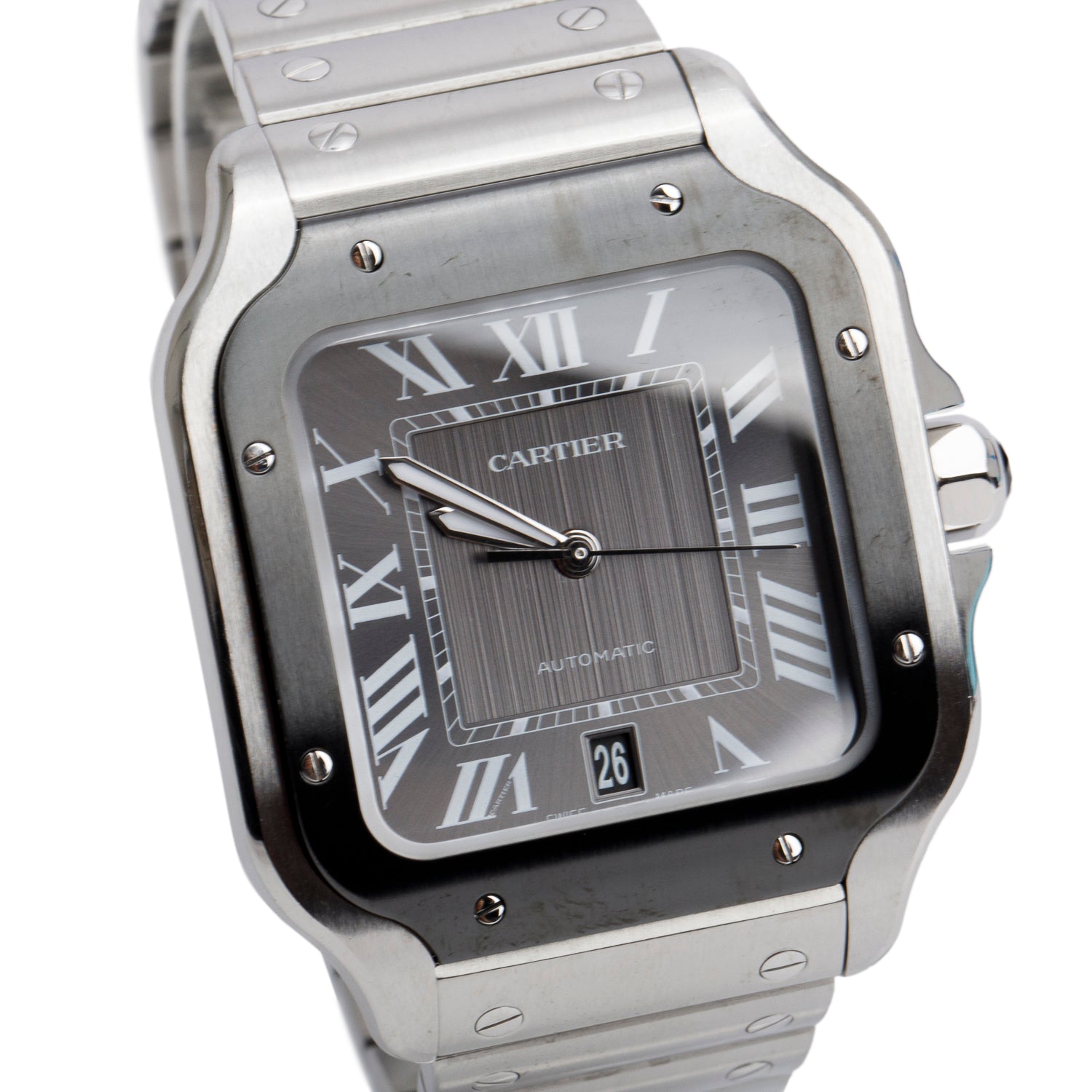 Cartier 2023 Stainless Steel & ADLC Santos de Cartier Automatic Watch, Large Model 4072 w/ Box, Papers & Extra Straps