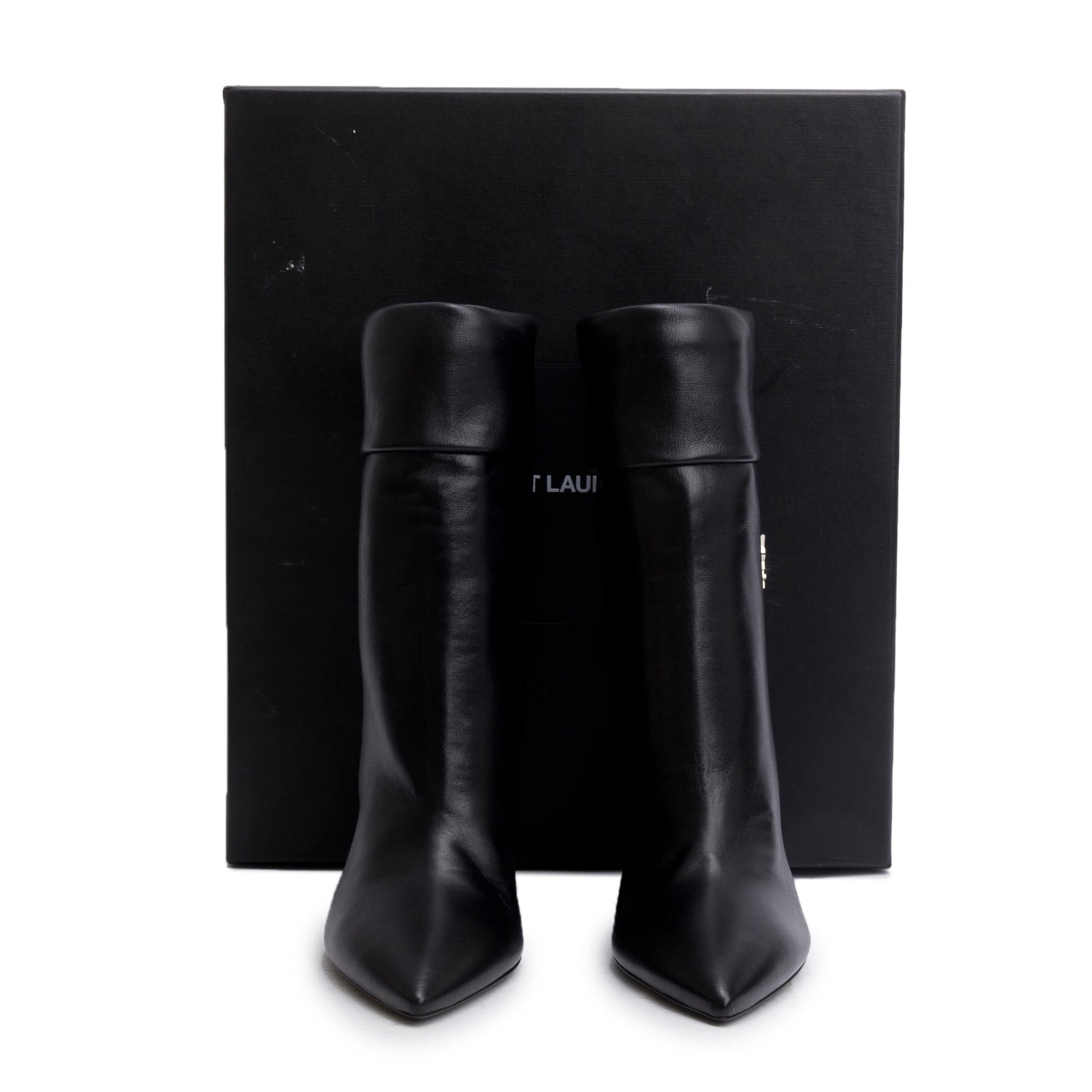Saint Laurent Black Leather Niki Pointed Toe Ankle Boots, Size 39 w/ Box