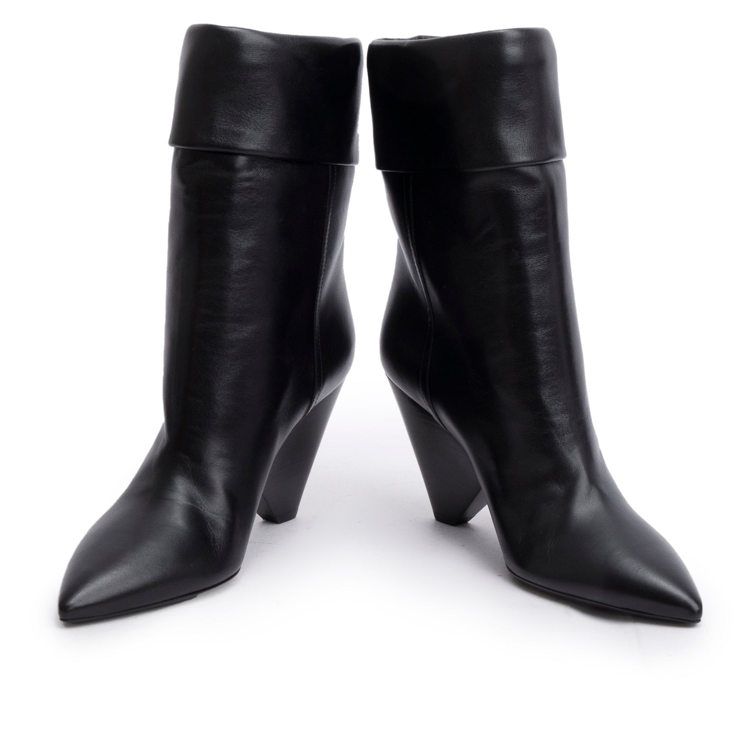 Saint Laurent Black Leather Niki Pointed Toe Ankle Boots, Size 39 w/ Box