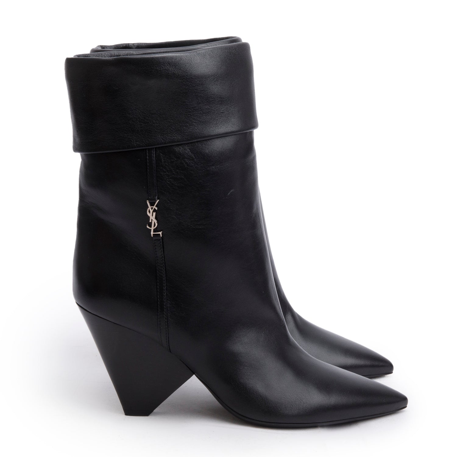Saint Laurent Black Leather Niki Pointed Toe Ankle Boots, Size 39 w/ Box
