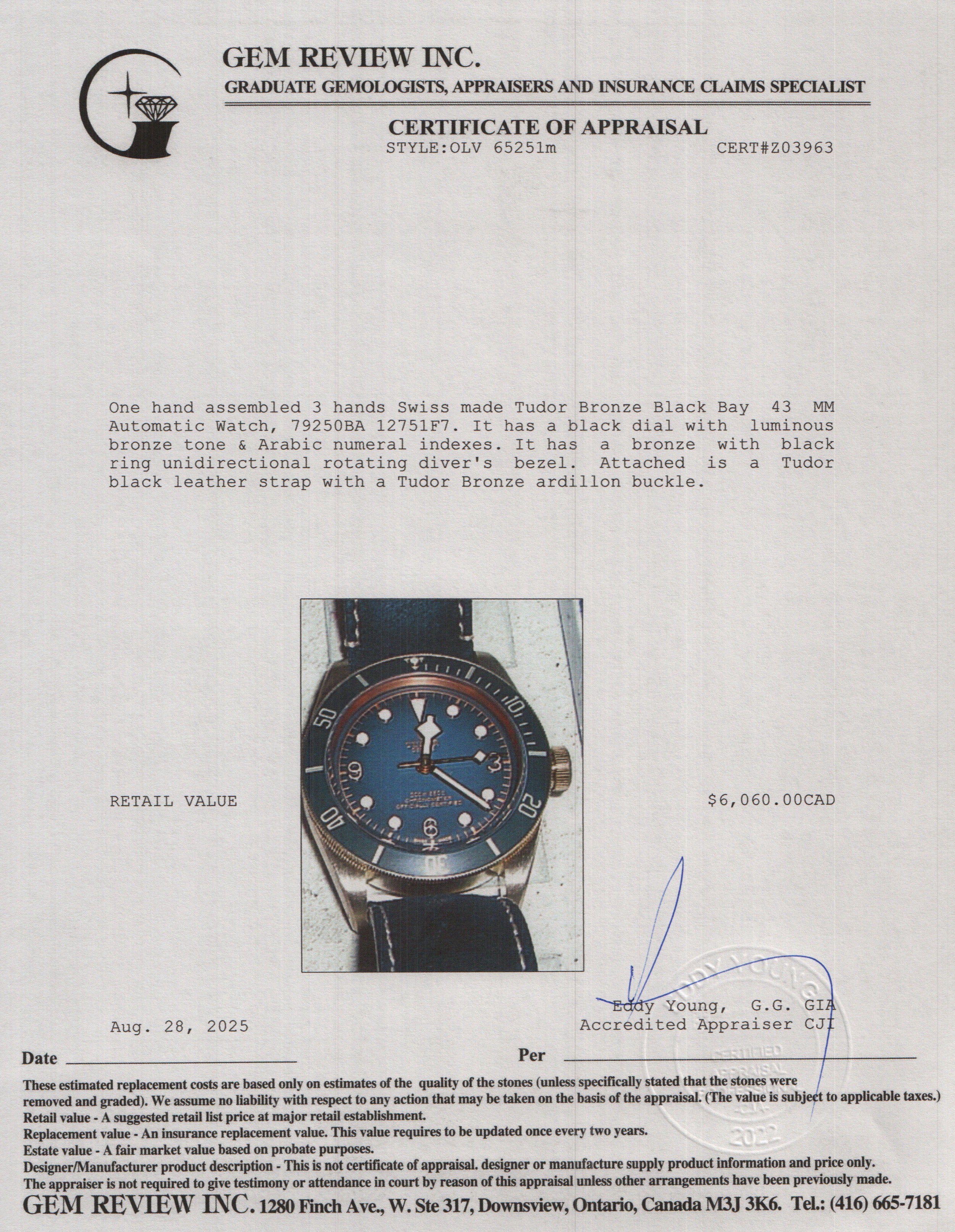 Tudor 2024 Bronze Black Bay 43 MM Automatic Watch 79250BA w/ Box, Papers & Extra Strap